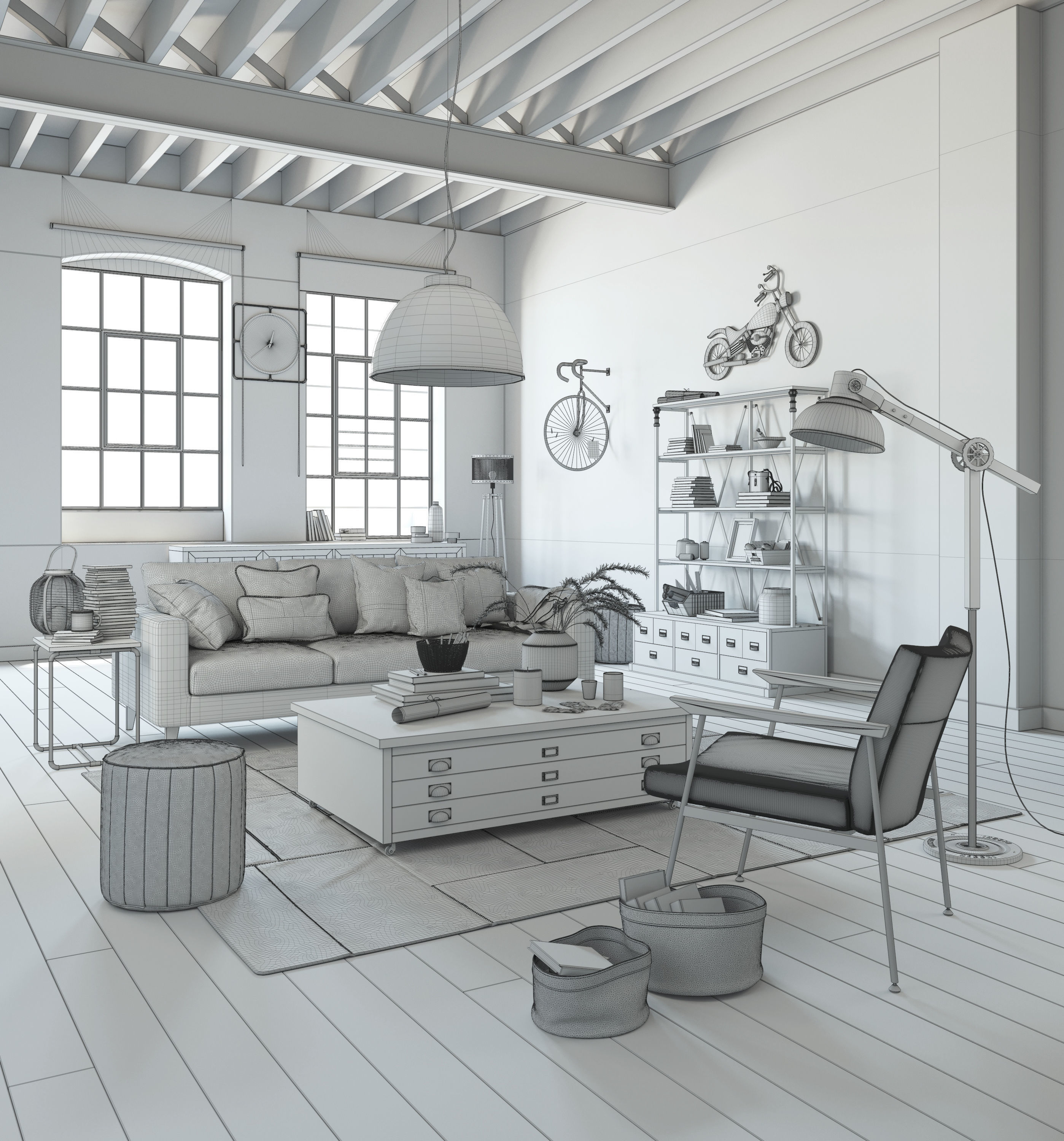 Industrial Living Interior scene 3D model_15