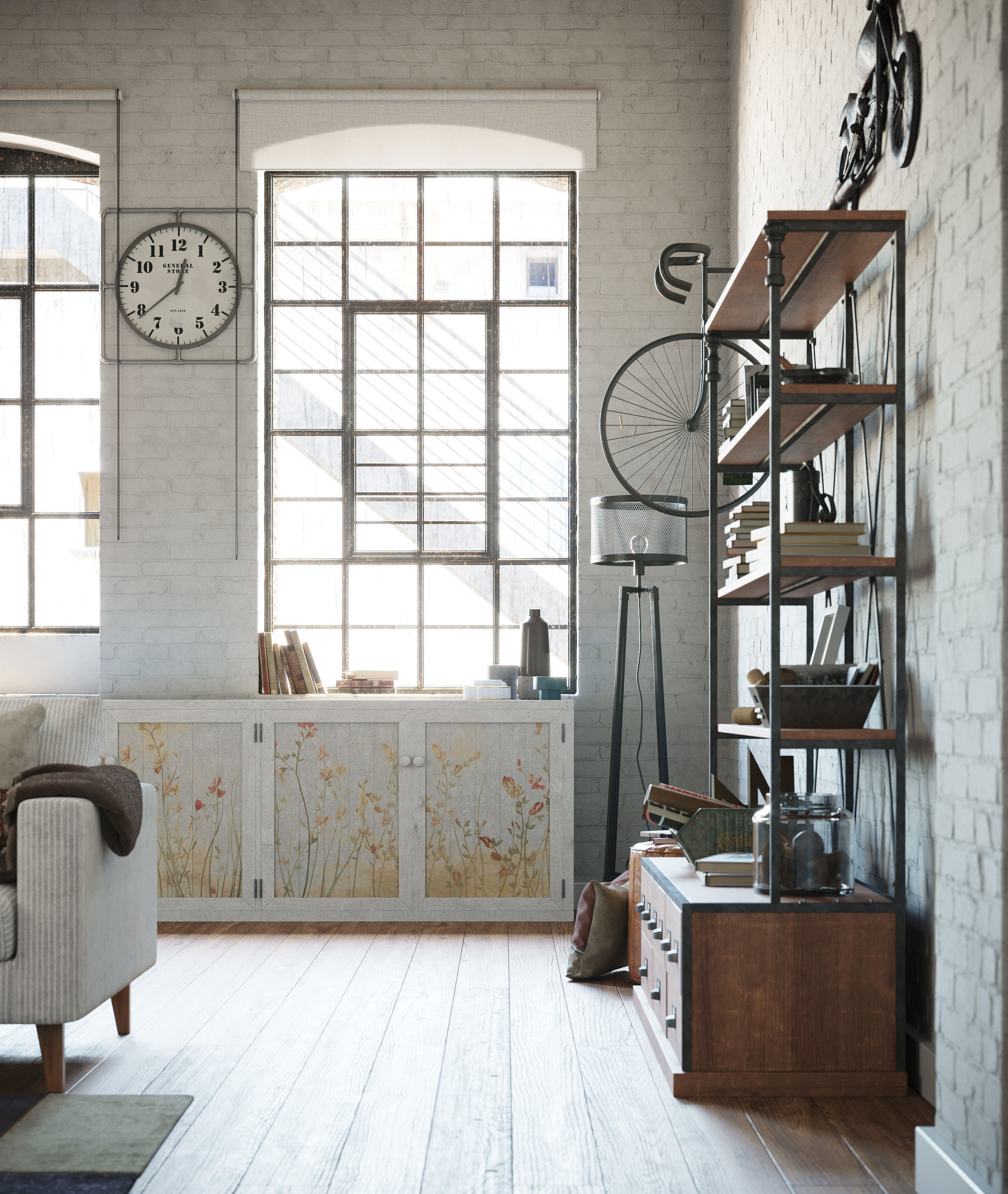 Industrial Living Interior scene 3D model_4