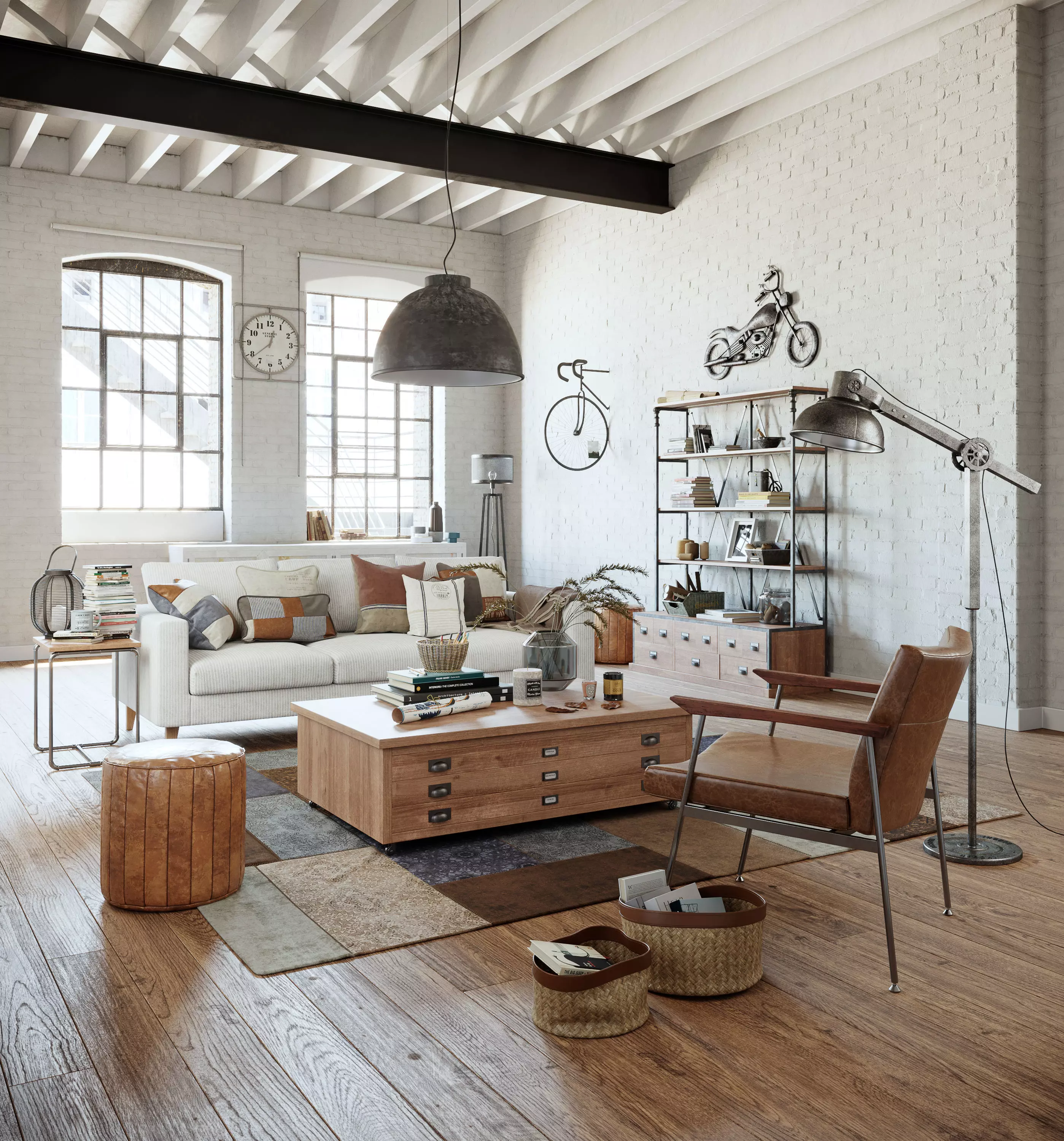 Industrial Living Interior scene 3D model_0