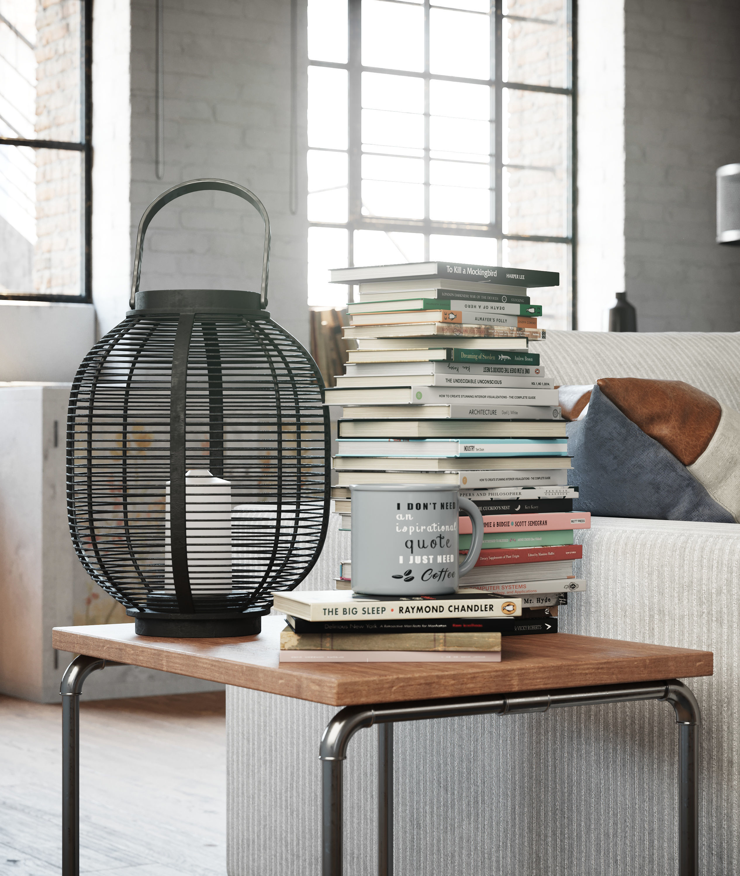 Industrial Living Interior scene 3D model_9