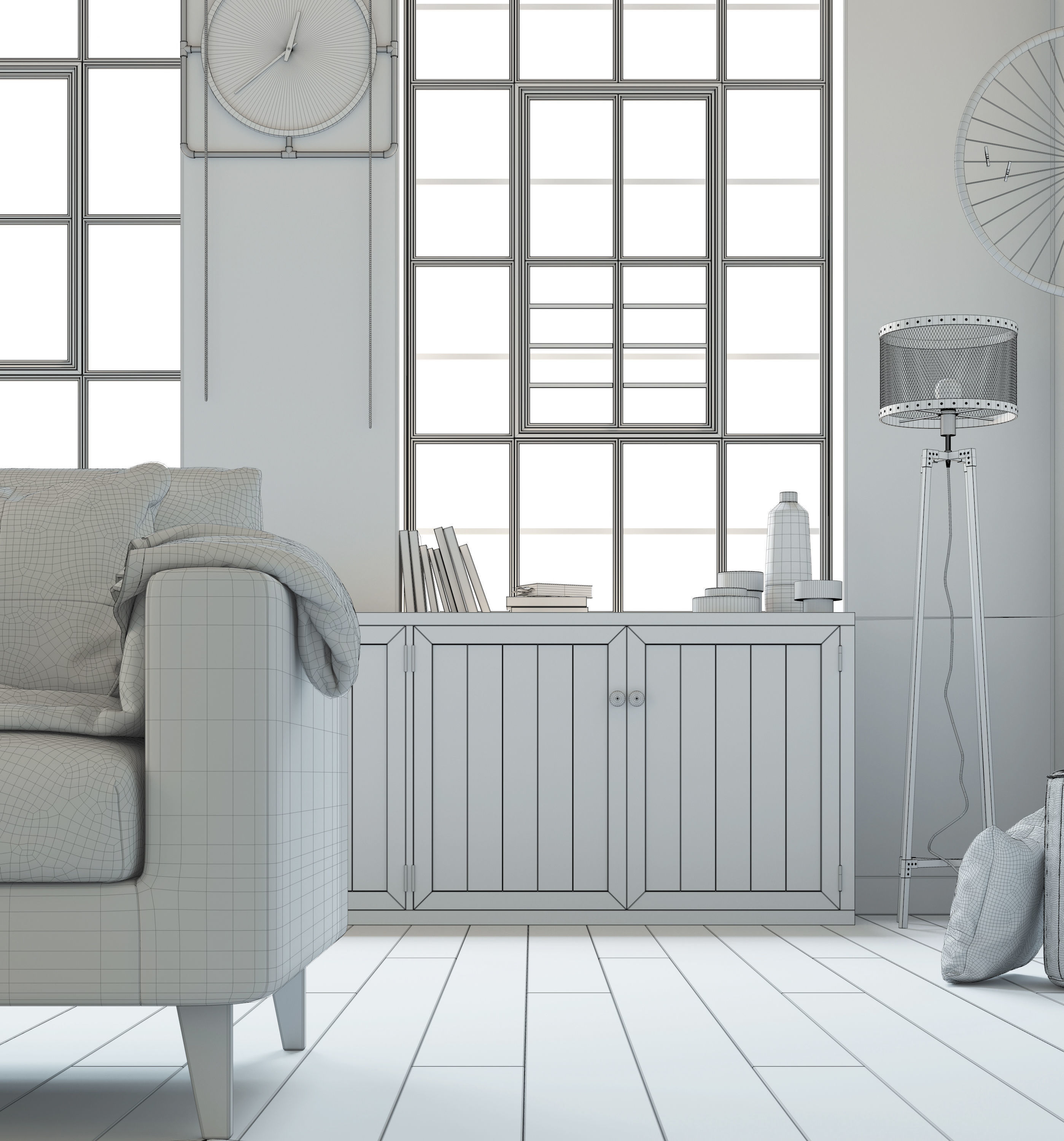 Industrial Living Interior scene 3D model_12