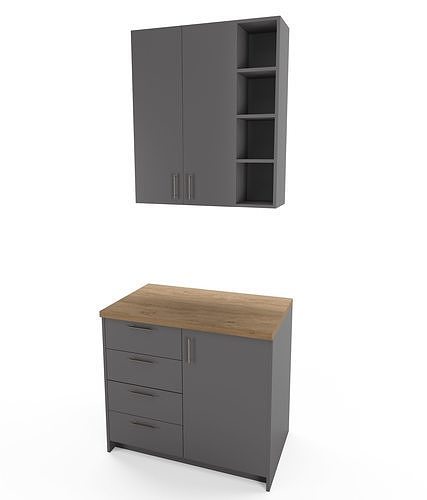 Cabinet kitchen with two drawers and wooden top Free 3D model