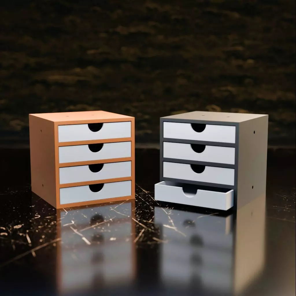 005M LA Unit Medium 4 Drawer Horizontal Storage Organiser 3D print model_0