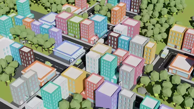 Low Poly Toon type City and Vehicles Assets Pack Low-poly 3D model