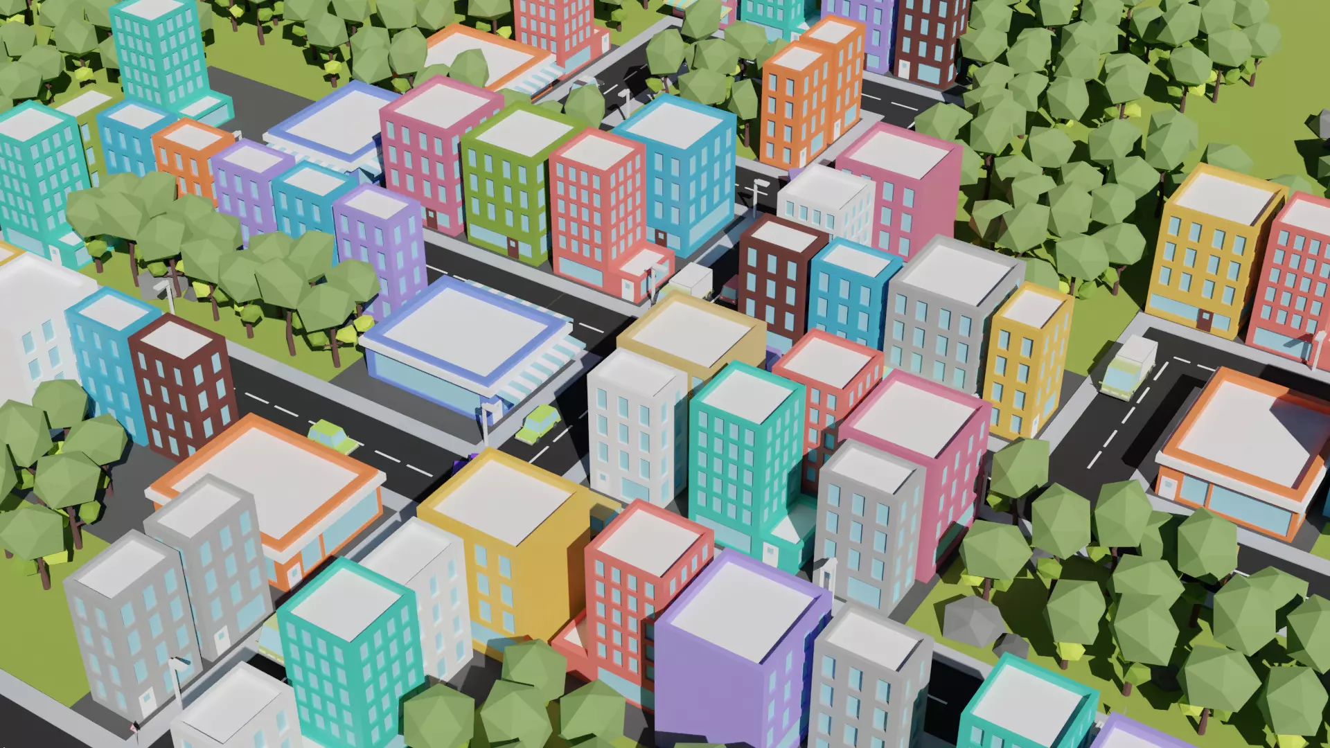 Low Poly Toon type City and Vehicles Assets Pack Low-poly 3D model_0
