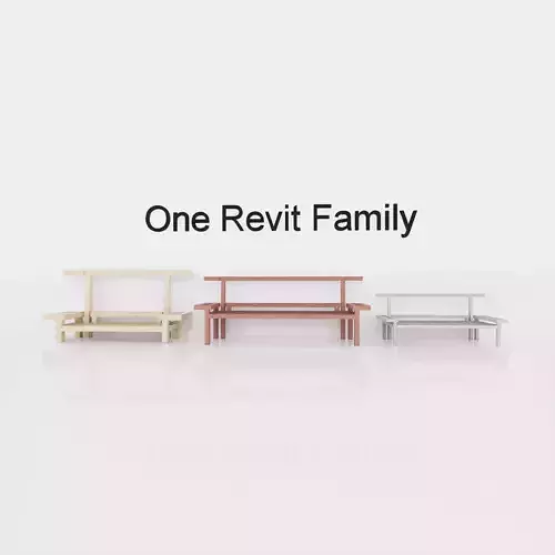 Wooden bench 2 - Full parametric Revit Family Free low-poly 3D model