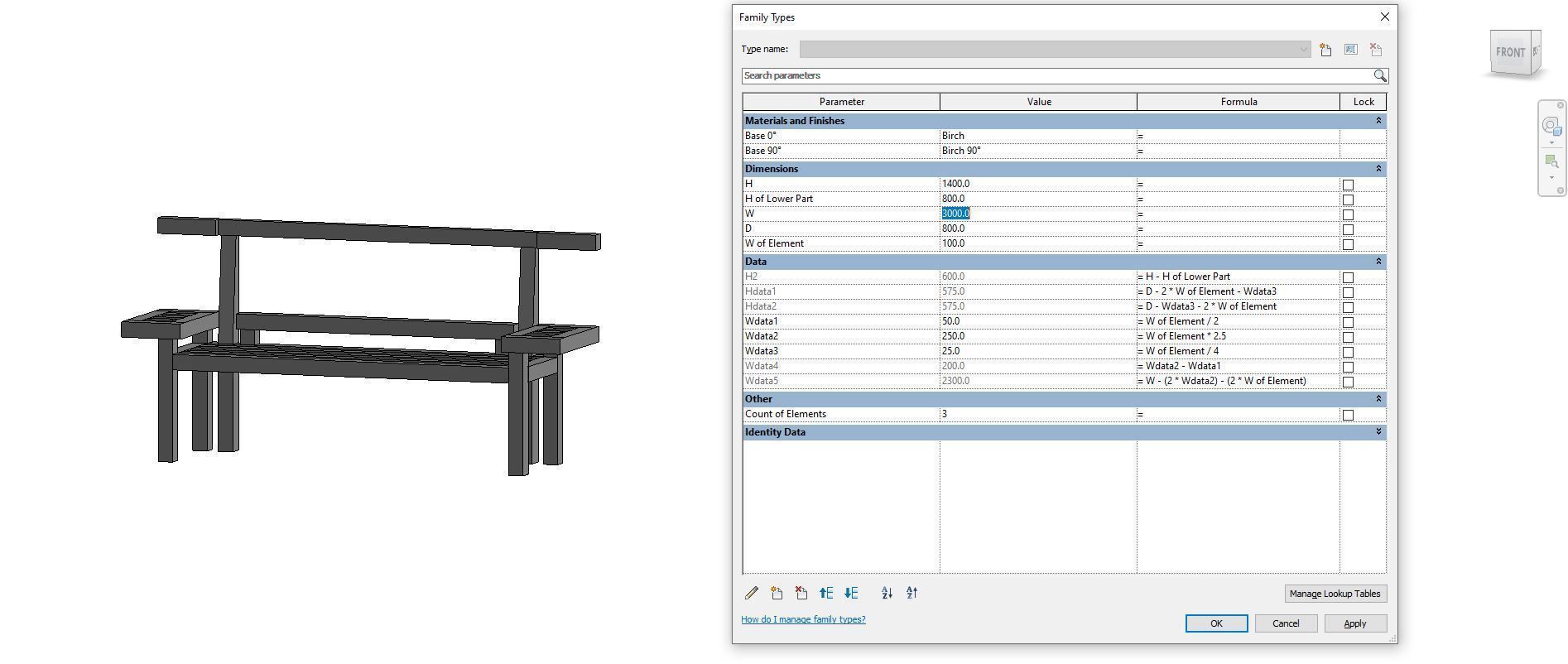Wooden bench 2 Full parametric Revit Family free VR / AR / lowpoly