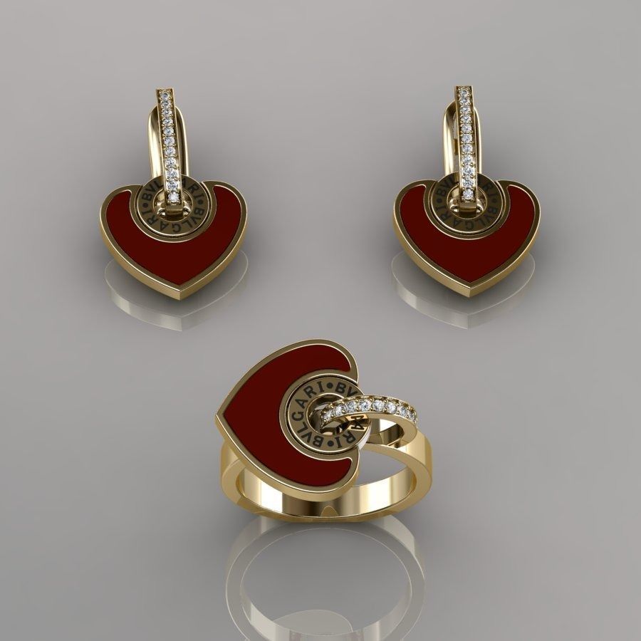 Bvlgari Ring and Earrings 3D print model_1