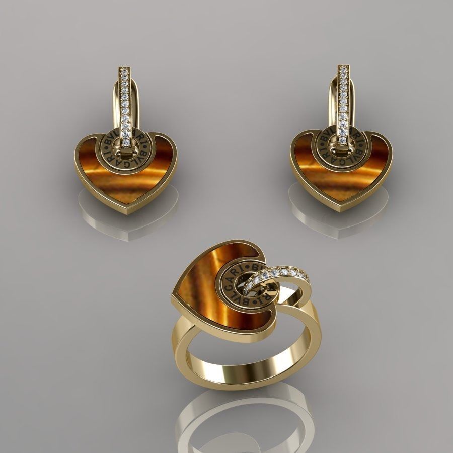 Bvlgari Ring and Earrings 3D print model_3