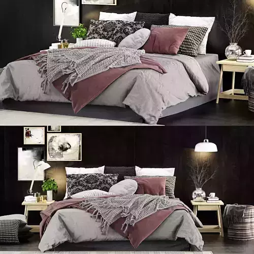 Bed set 1 with pillows and blankets