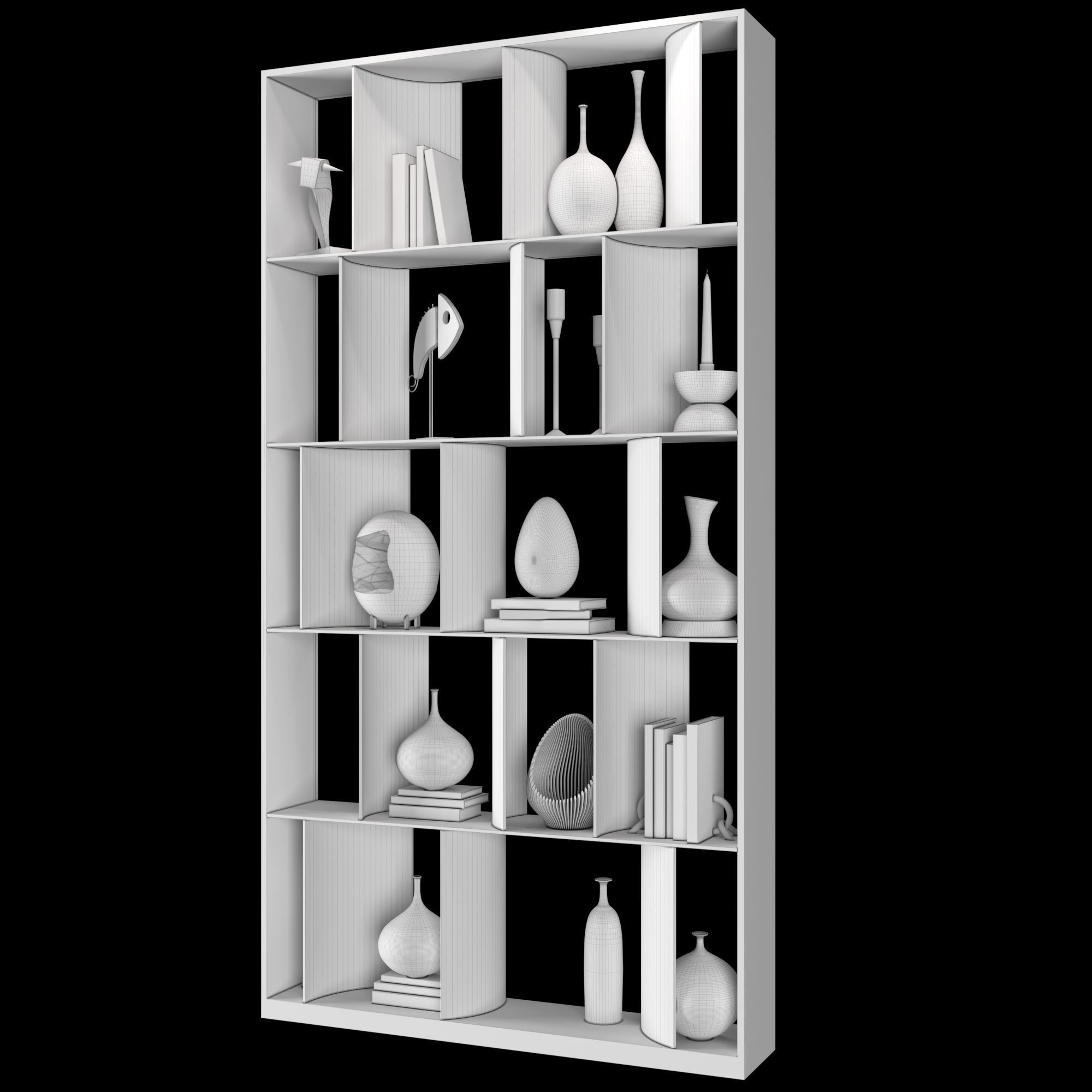 Shelf 3D model bookcase with shelves and vases 3D model_3