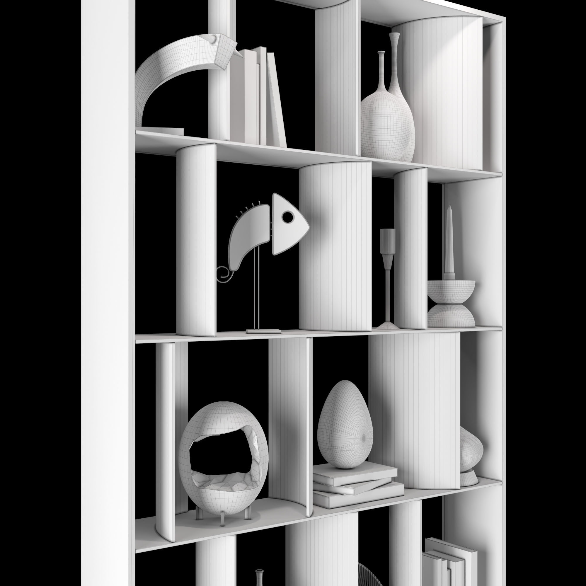 Shelf 3D model bookcase with shelves and vases 3D model_4