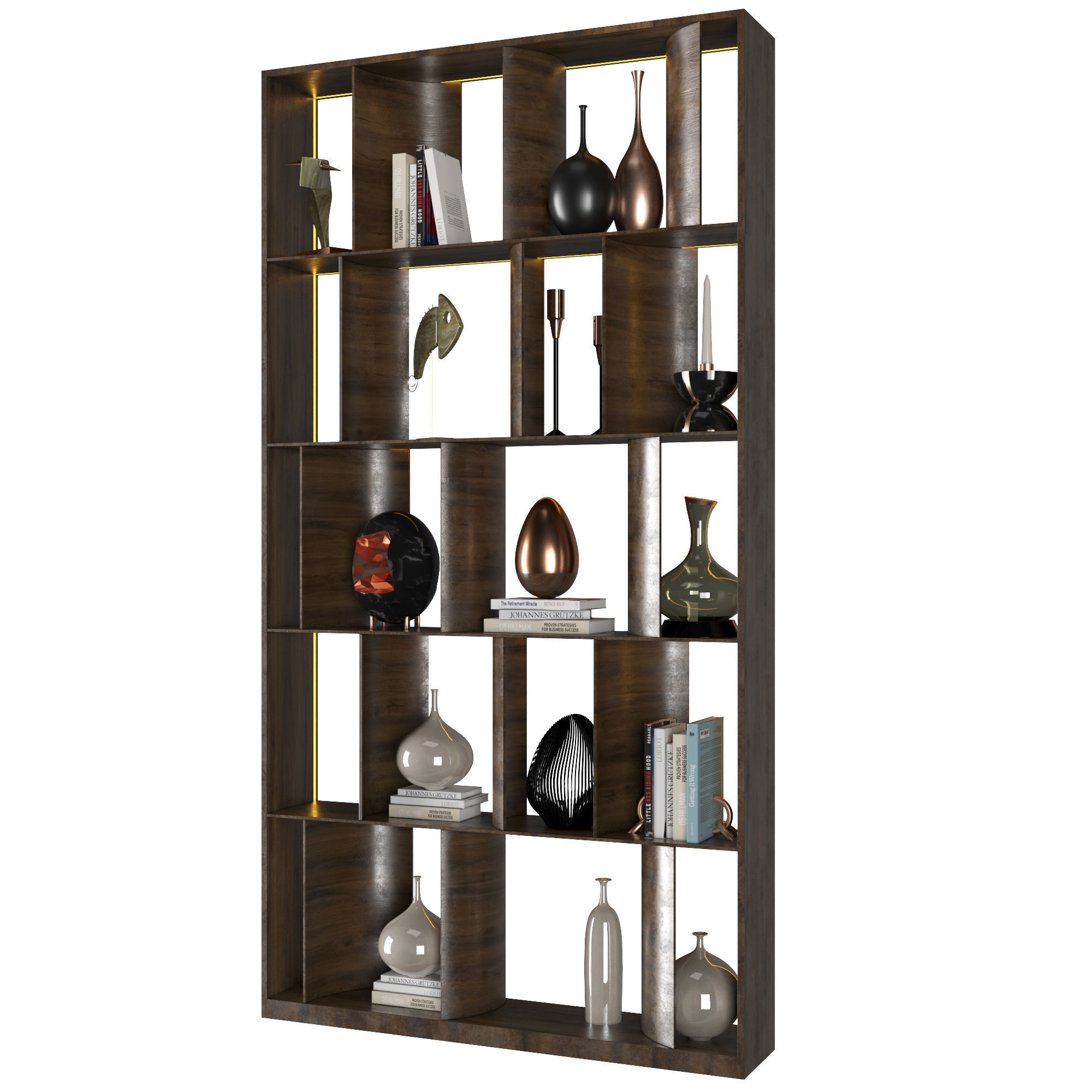 Shelf 3D model bookcase with shelves and vases 3D model_1