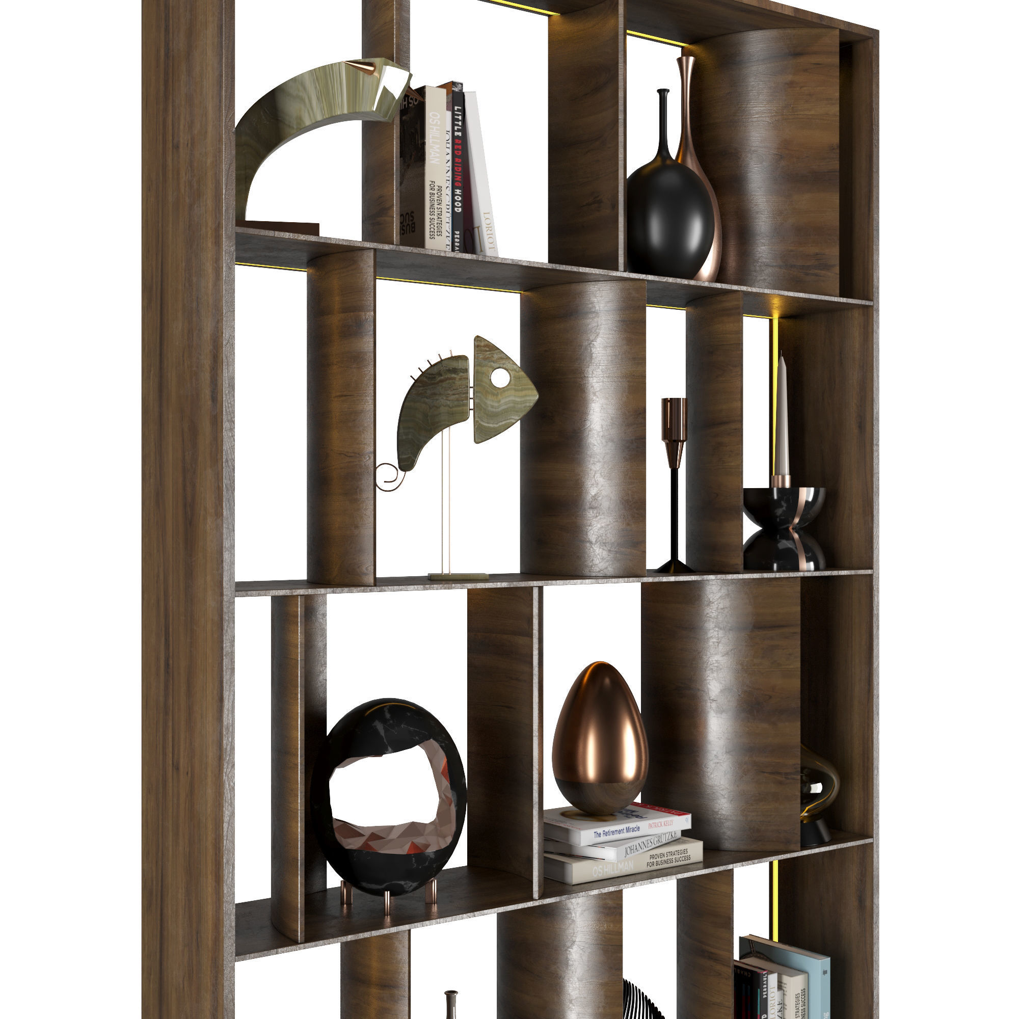 Shelf 3D model bookcase with shelves and vases 3D model_2
