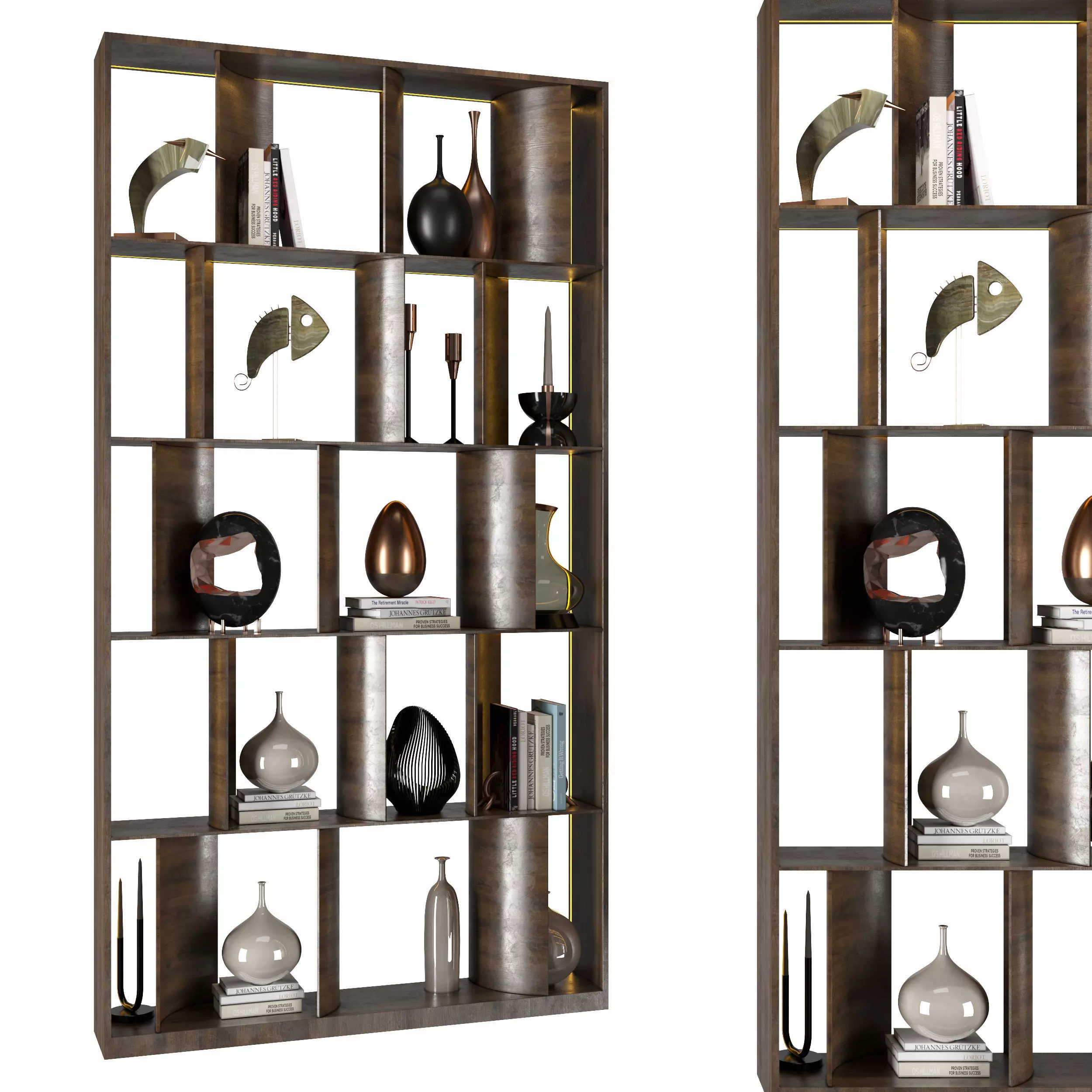 Shelf 3D model bookcase with shelves and vases 3D model_0