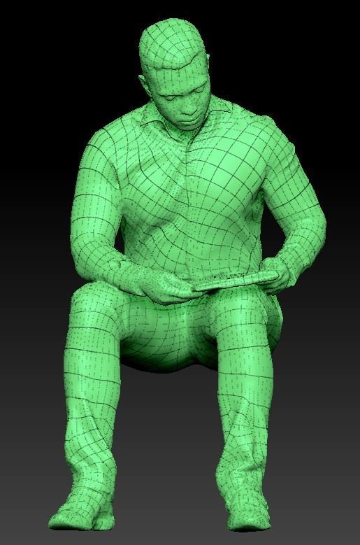 Cute young man in suit is sitting and reading documents 180 Low-poly 3D model_7