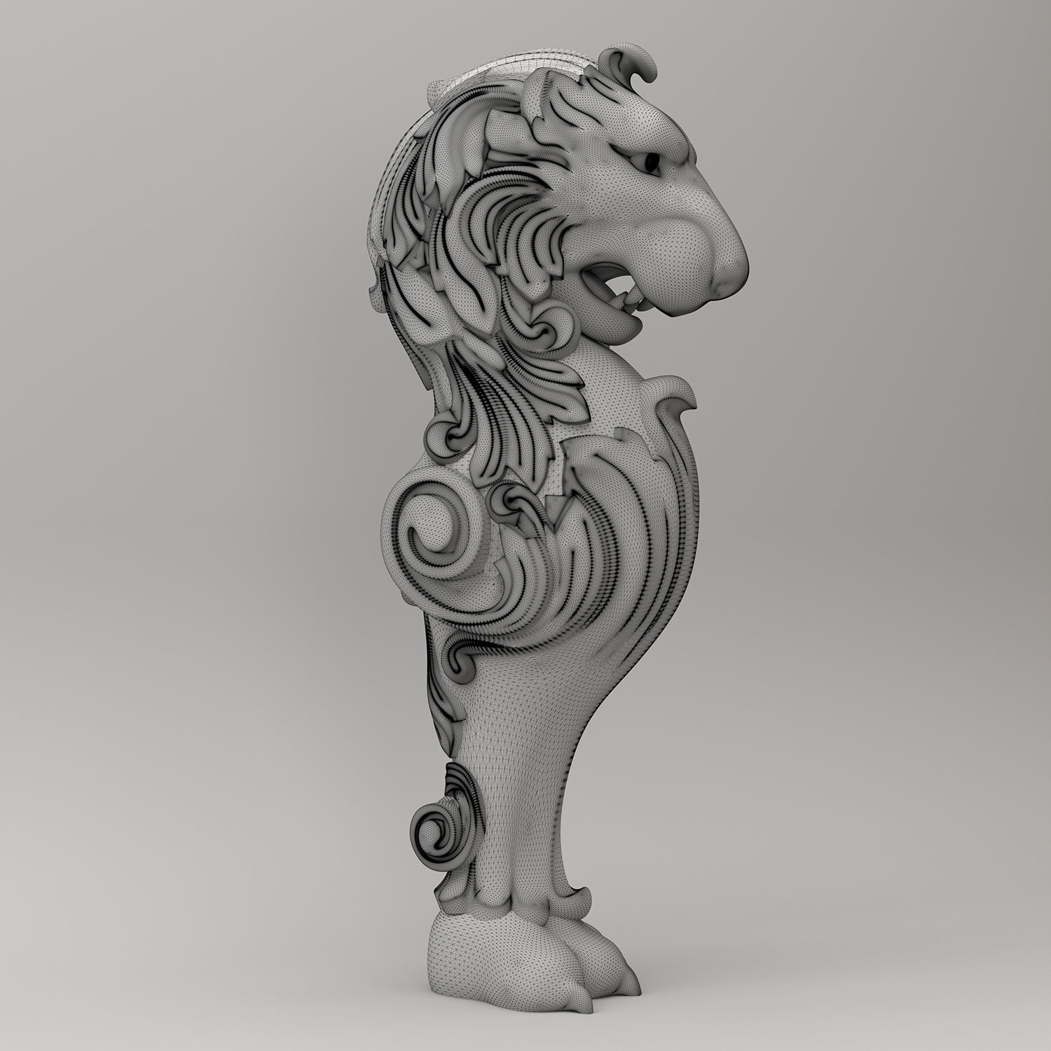 Lion Carved Balustrade 3D model_4