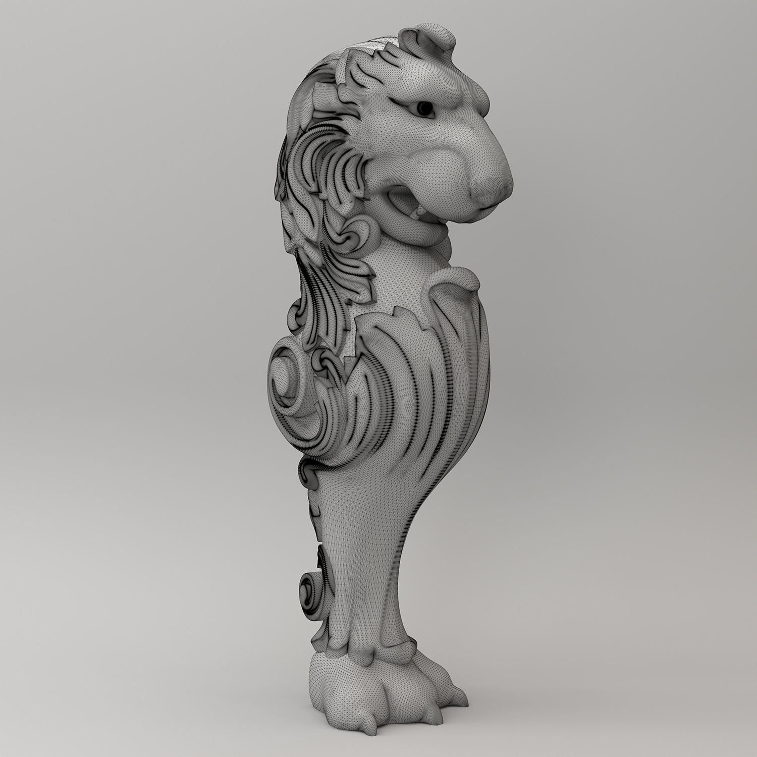Lion Carved Balustrade 3D model_3