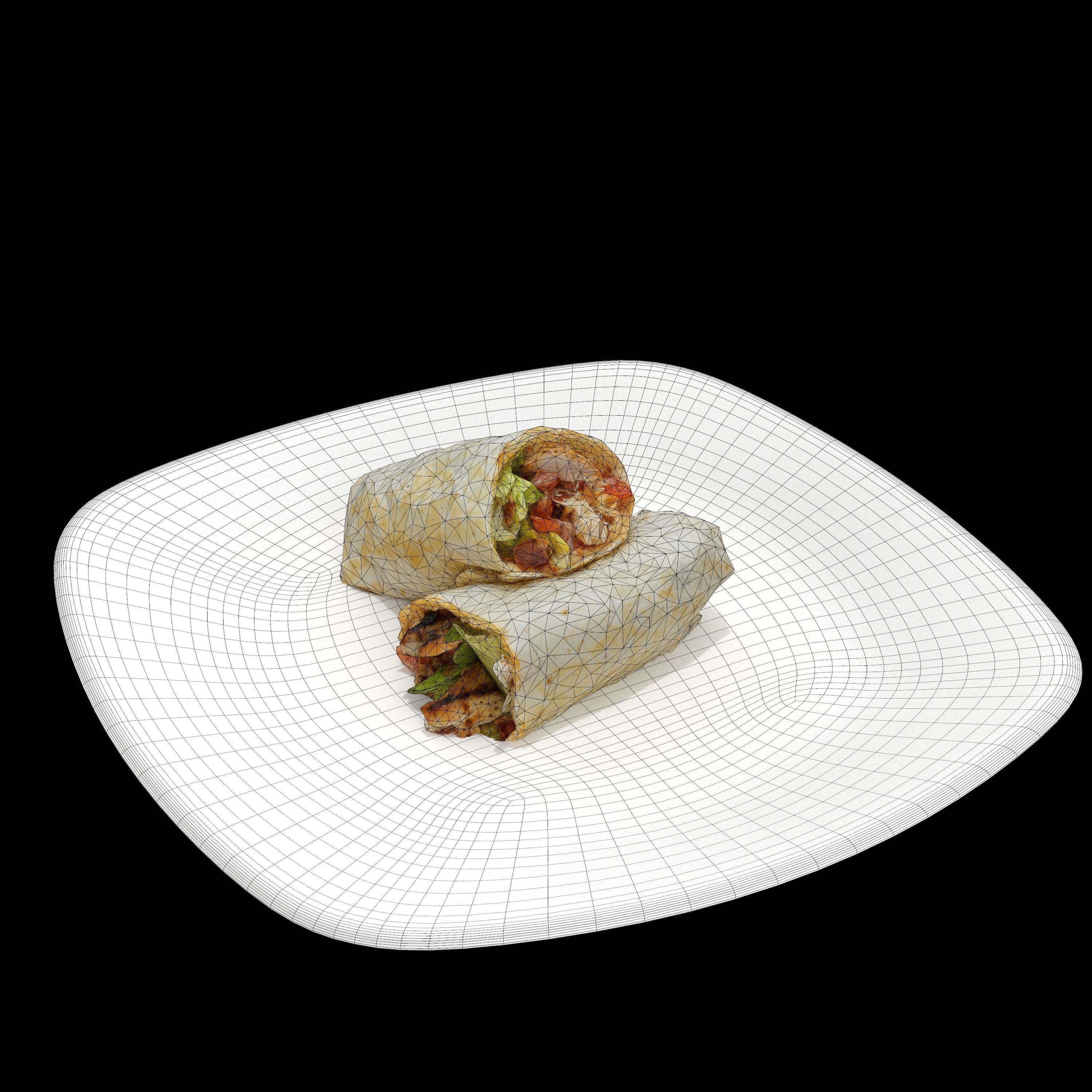 shawarma Low-poly 3D model two burritos on plate Low-poly 3D model_5