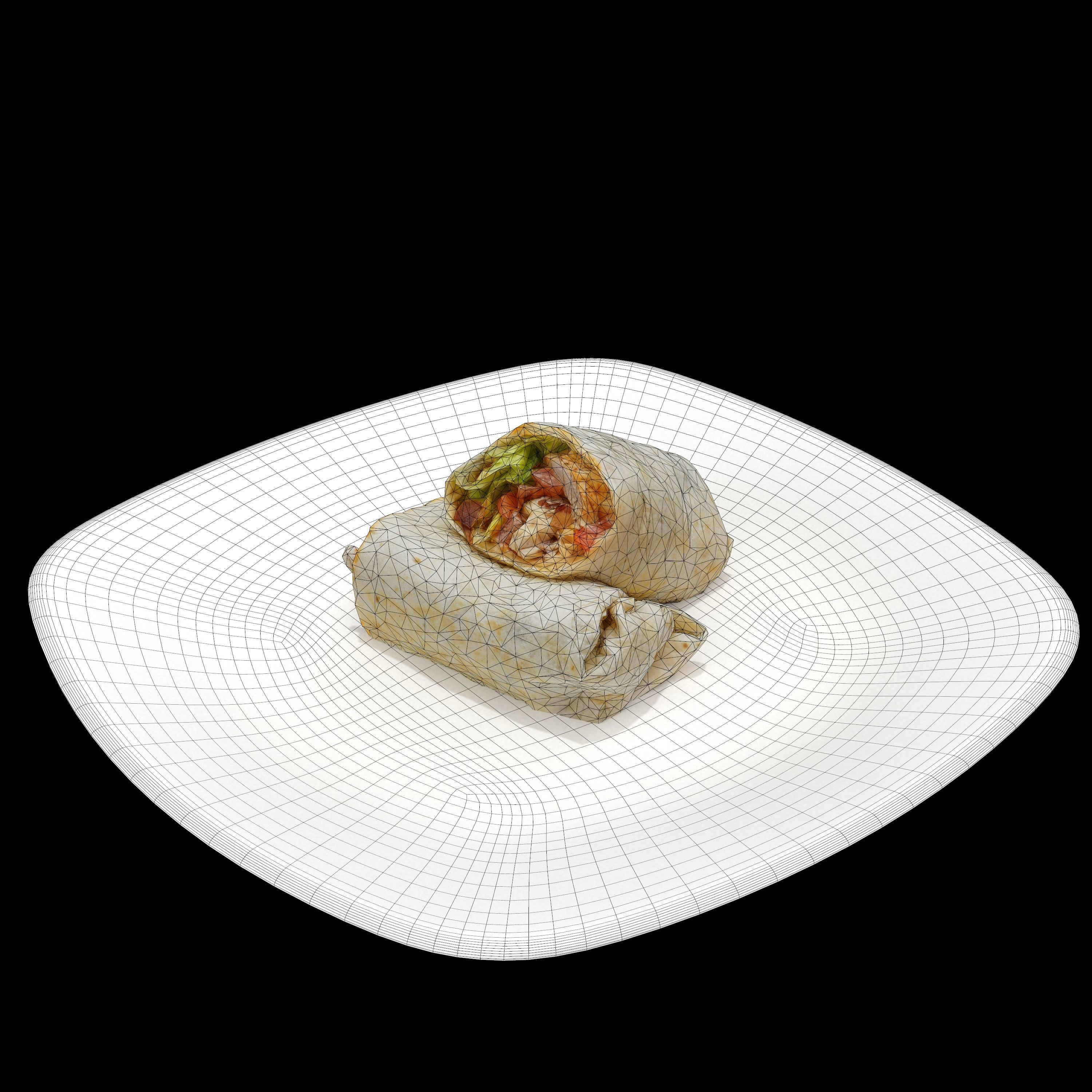 shawarma Low-poly 3D model two burritos on plate Low-poly 3D model_4