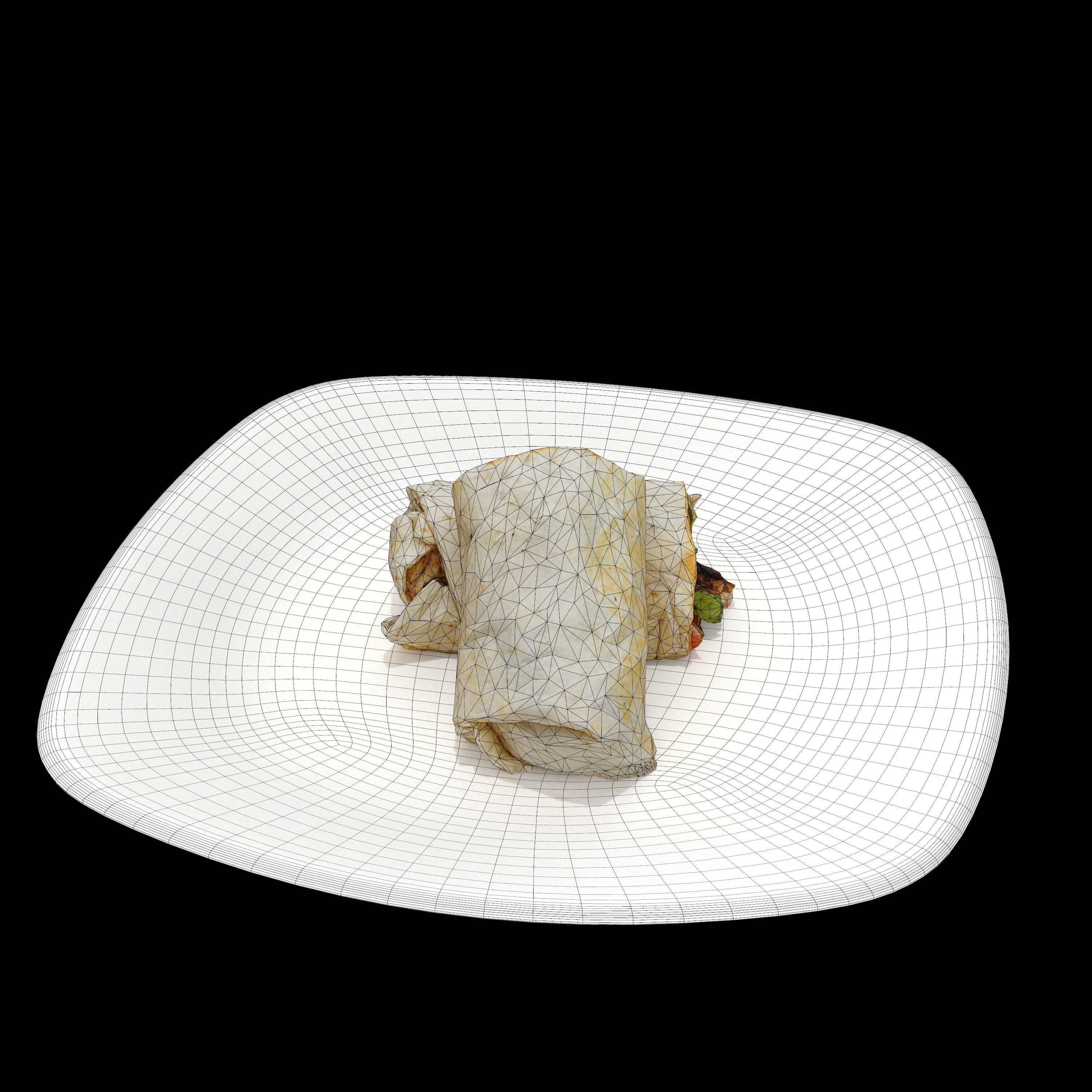 shawarma Low-poly 3D model two burritos on plate Low-poly 3D model_2