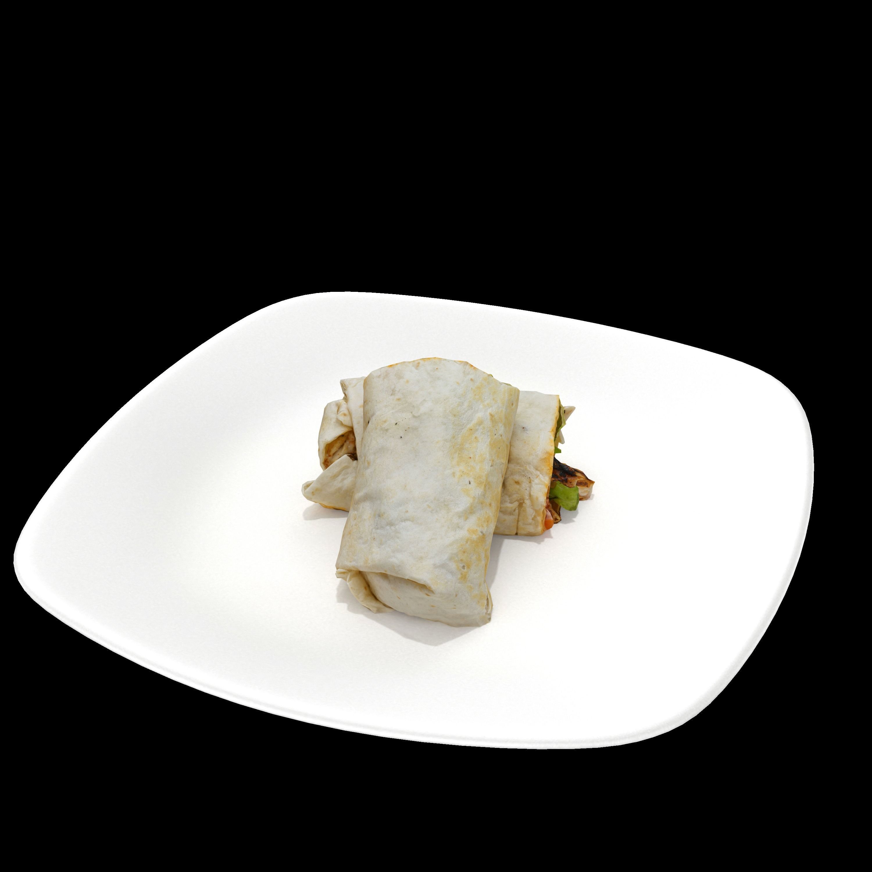 shawarma Low-poly 3D model two burritos on plate Low-poly 3D model_7