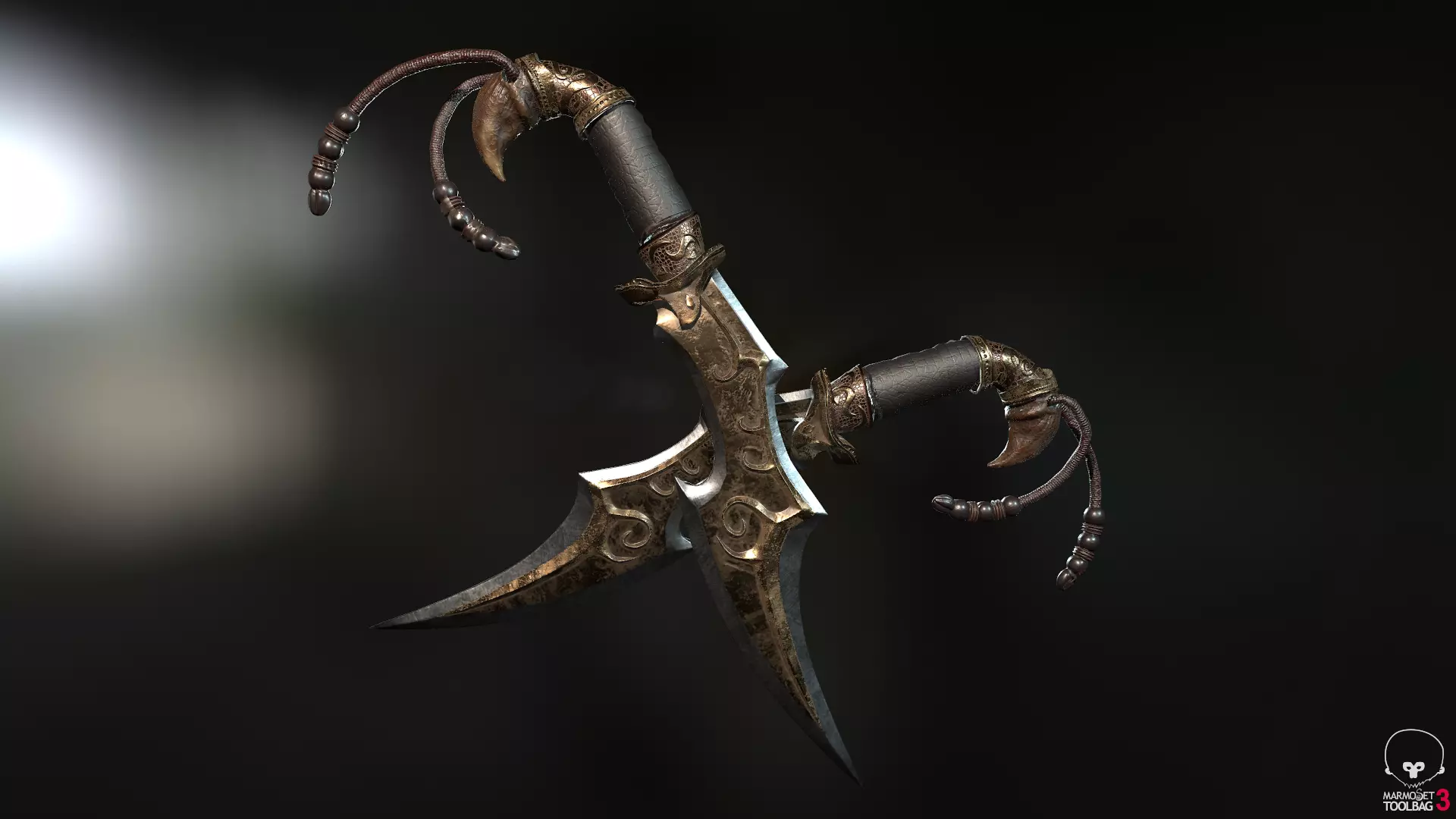 Sword with two claws Low-poly 3D model_0