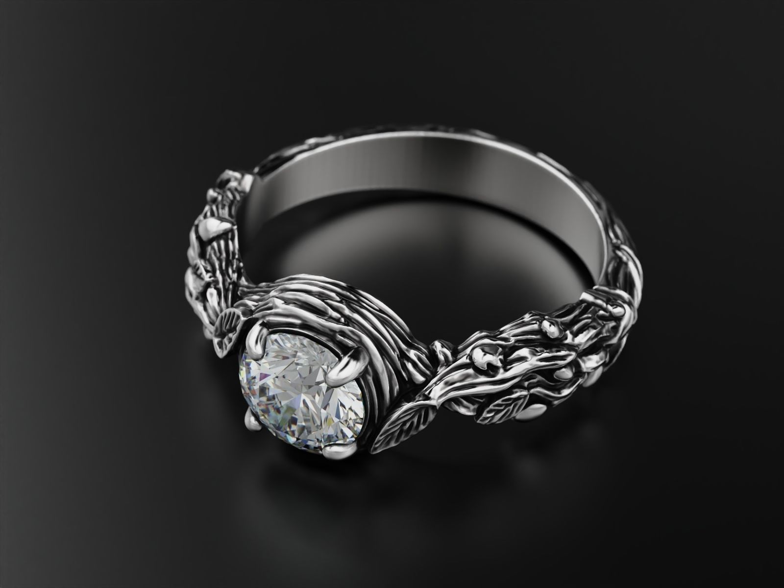 Tree Branch Engagement Ring 3D print model_3