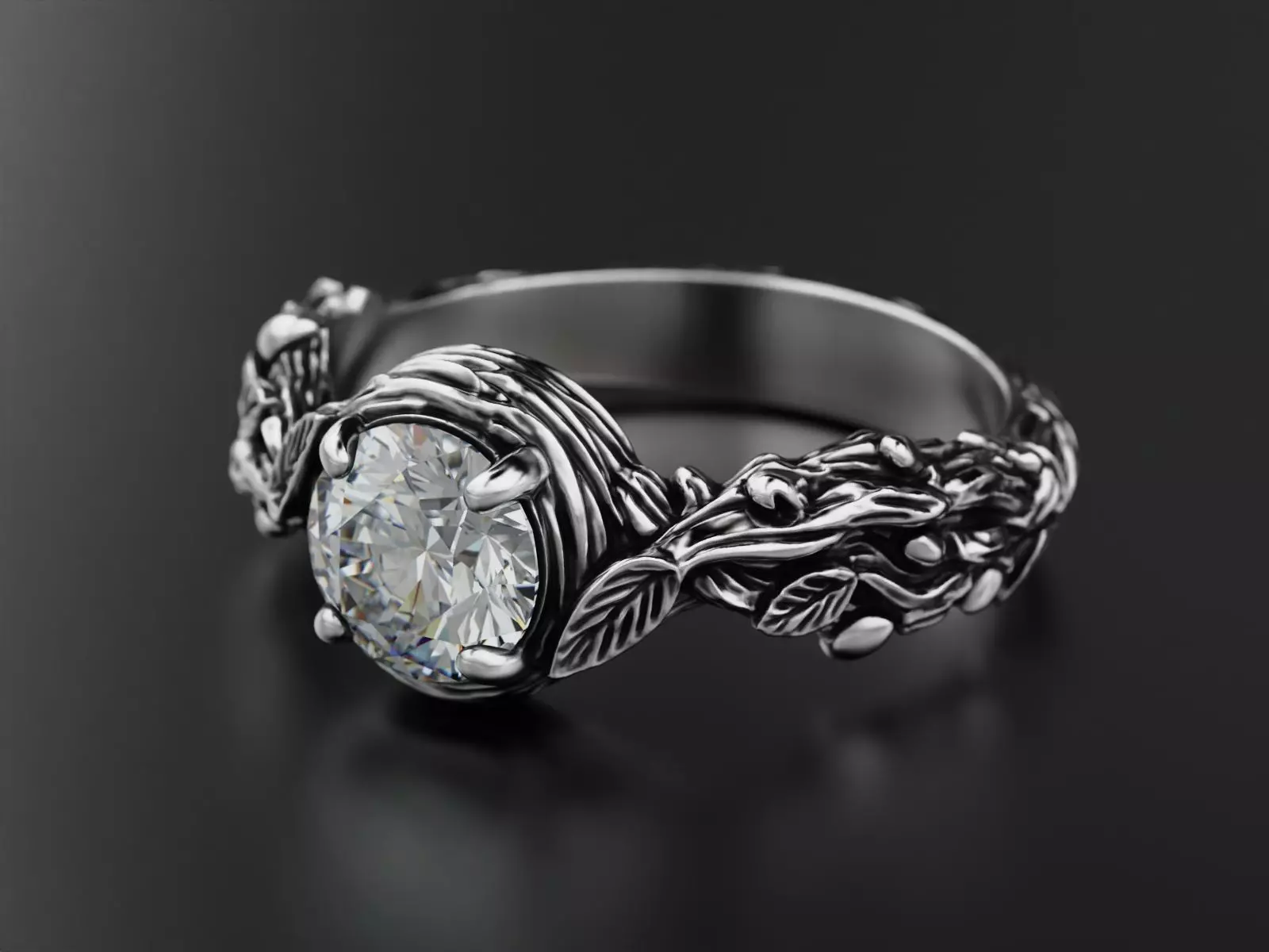 Tree Branch Engagement Ring 3D print model_0