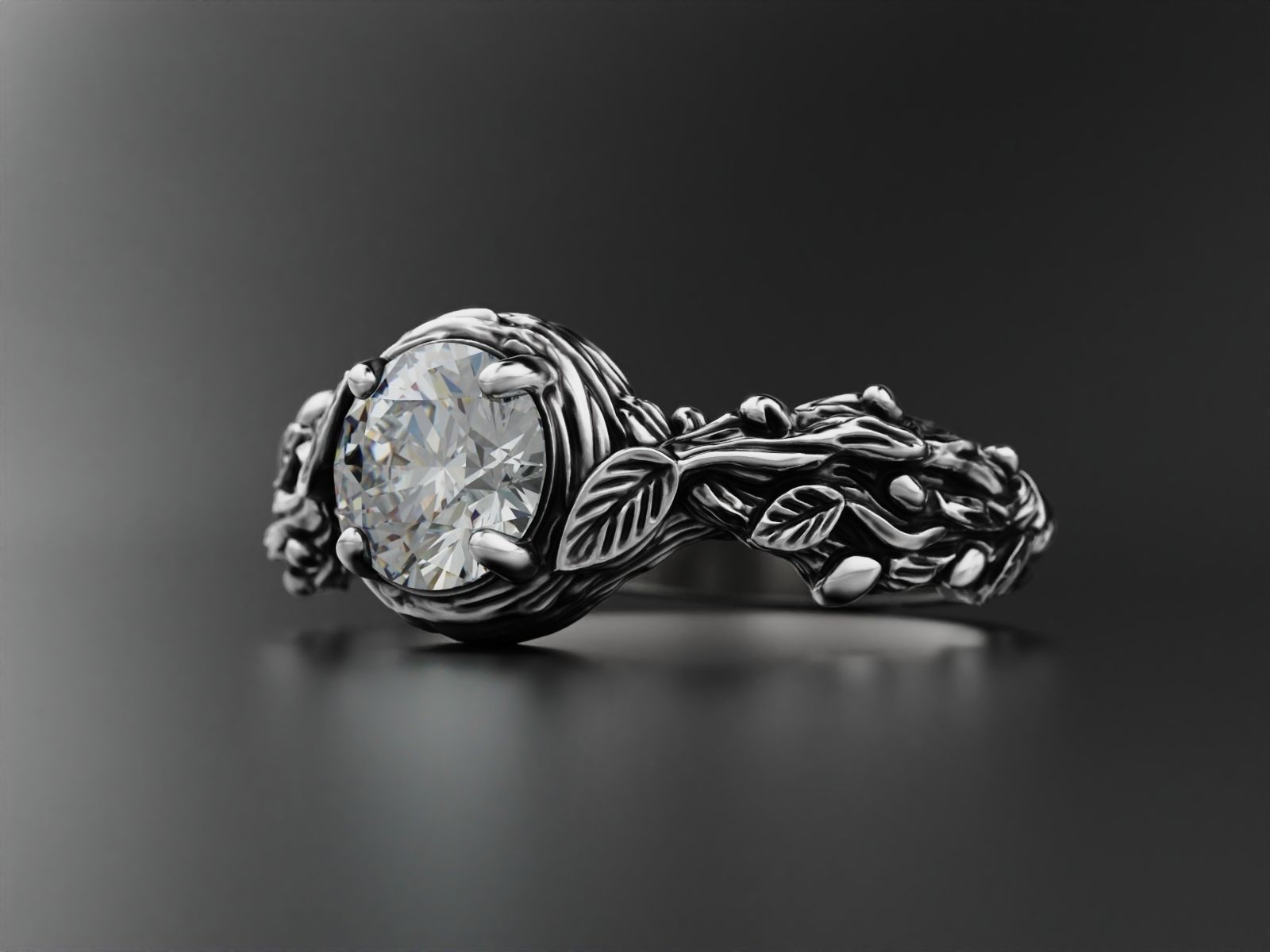 Tree Branch Engagement Ring 3D print model_1