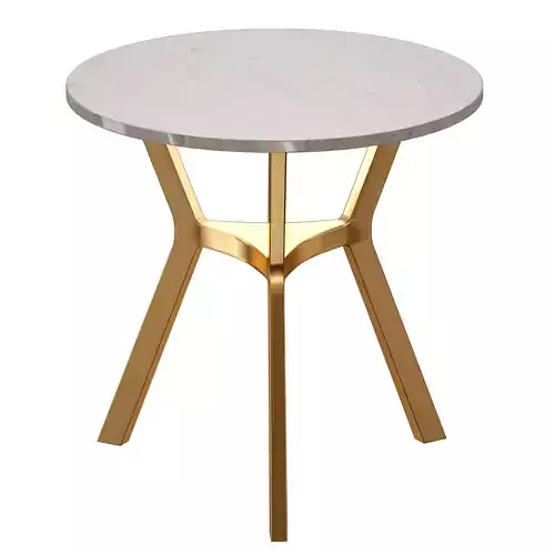 Elke Round Brown Marble End Table with Brass Base