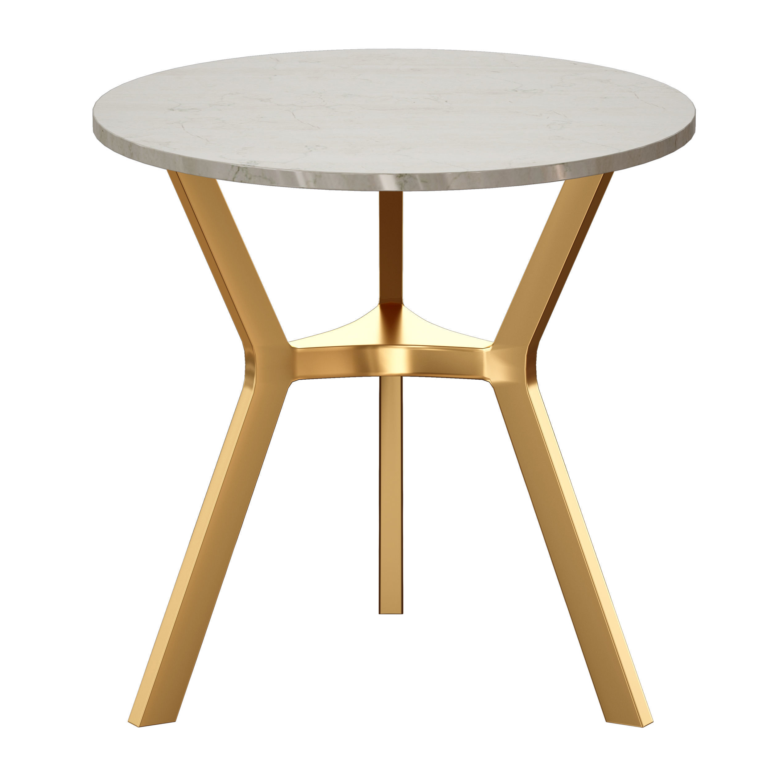 Elke Round Brown Marble End Table with Brass Base 3D model_1