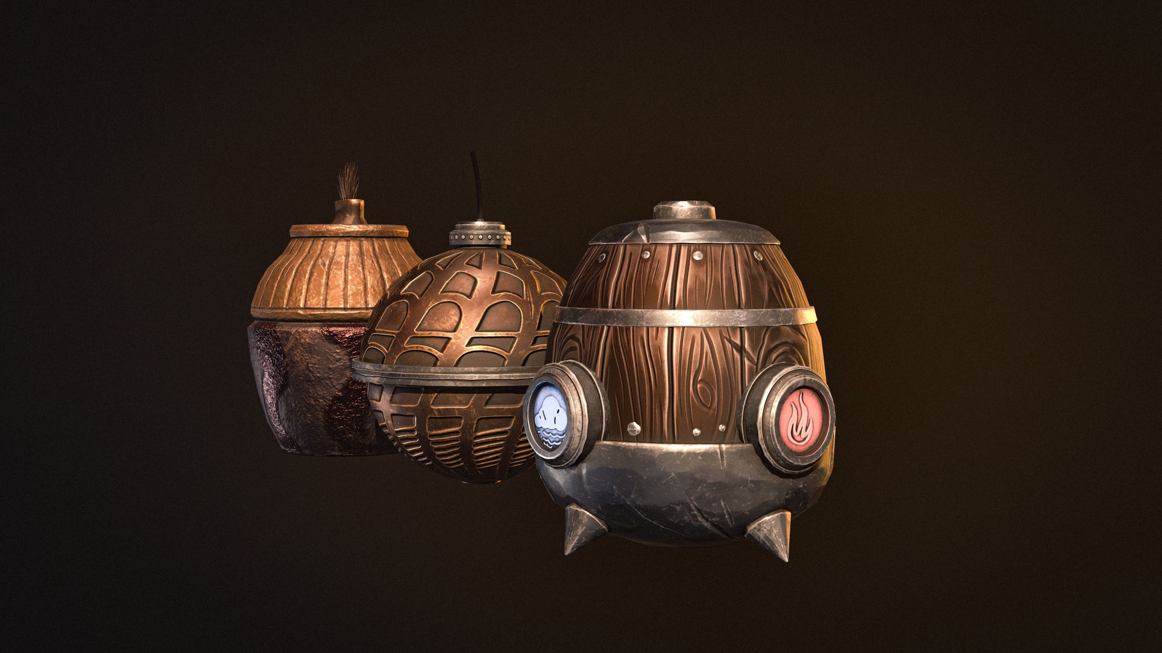Medieval pocket bombs Stylized Low-poly 3D model_3