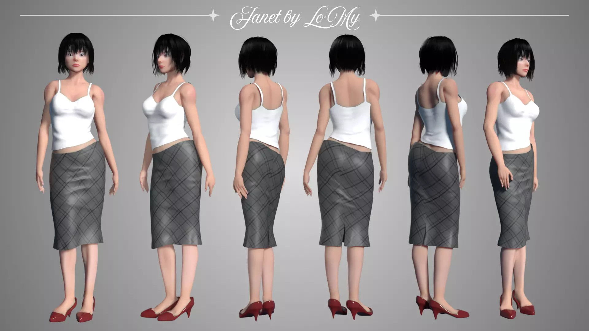 Janet Rigged Asian Female Character w Blendshapes 3D model_3