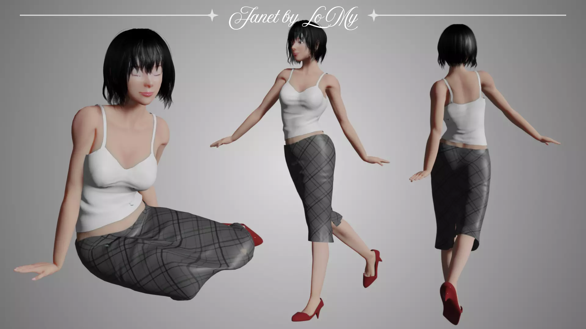 Janet Rigged Asian Female Character w Blendshapes 3D model_2