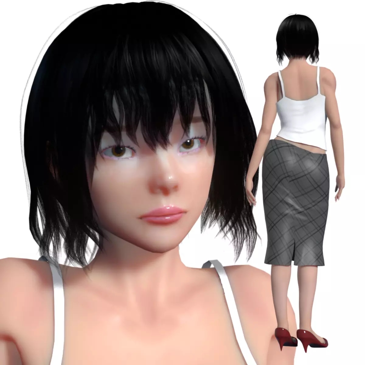 Janet Rigged Asian Female Character w Blendshapes 3D model_0