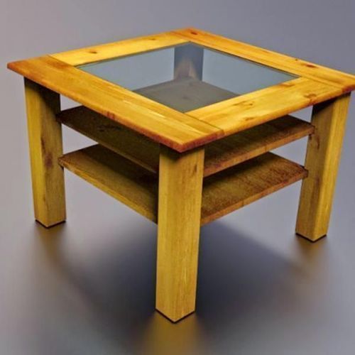 Wooden Table with Glass Plate Low-Poly Free low-poly 3D model_13