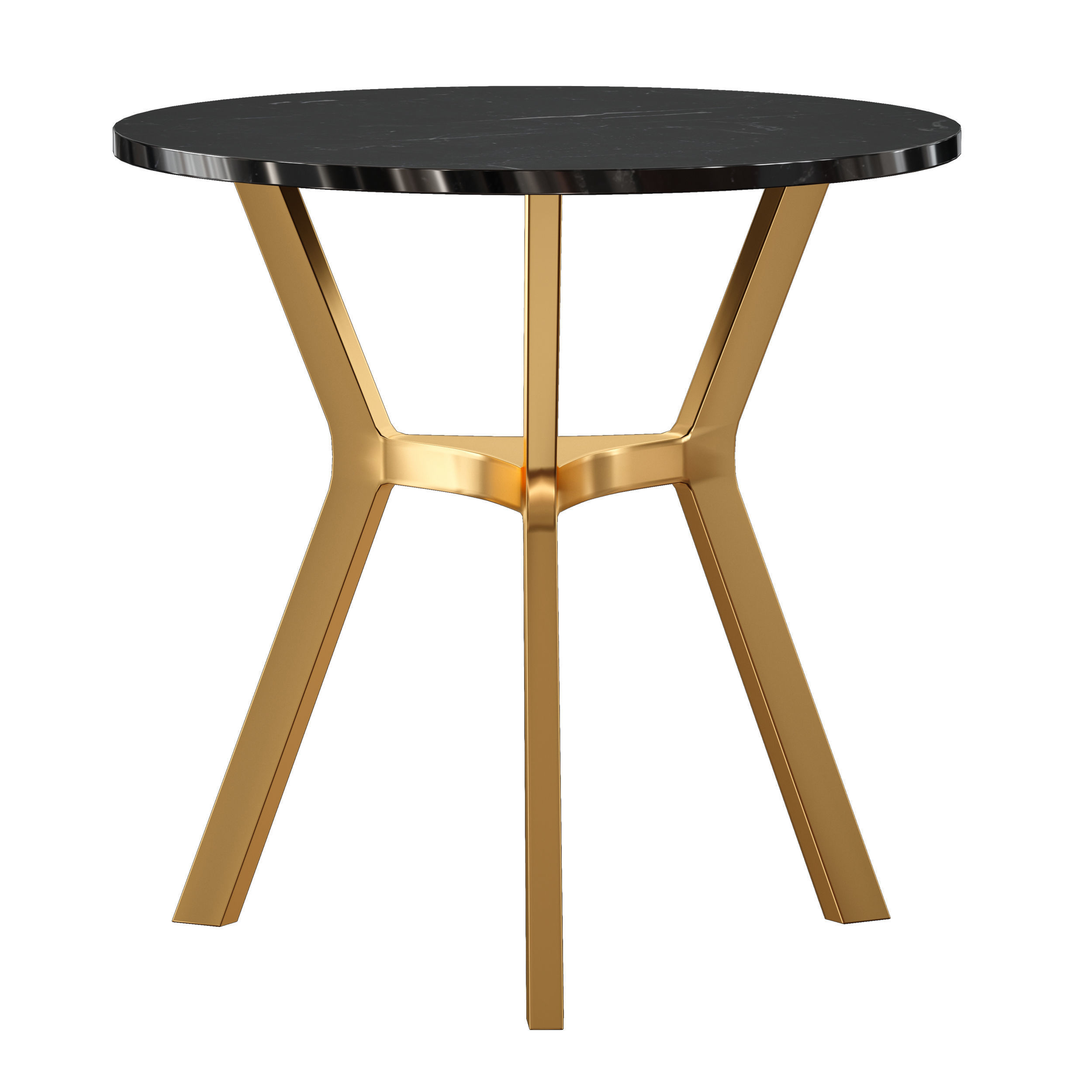 Elke Round Black Marble End Table with Brass Base 3D model_2