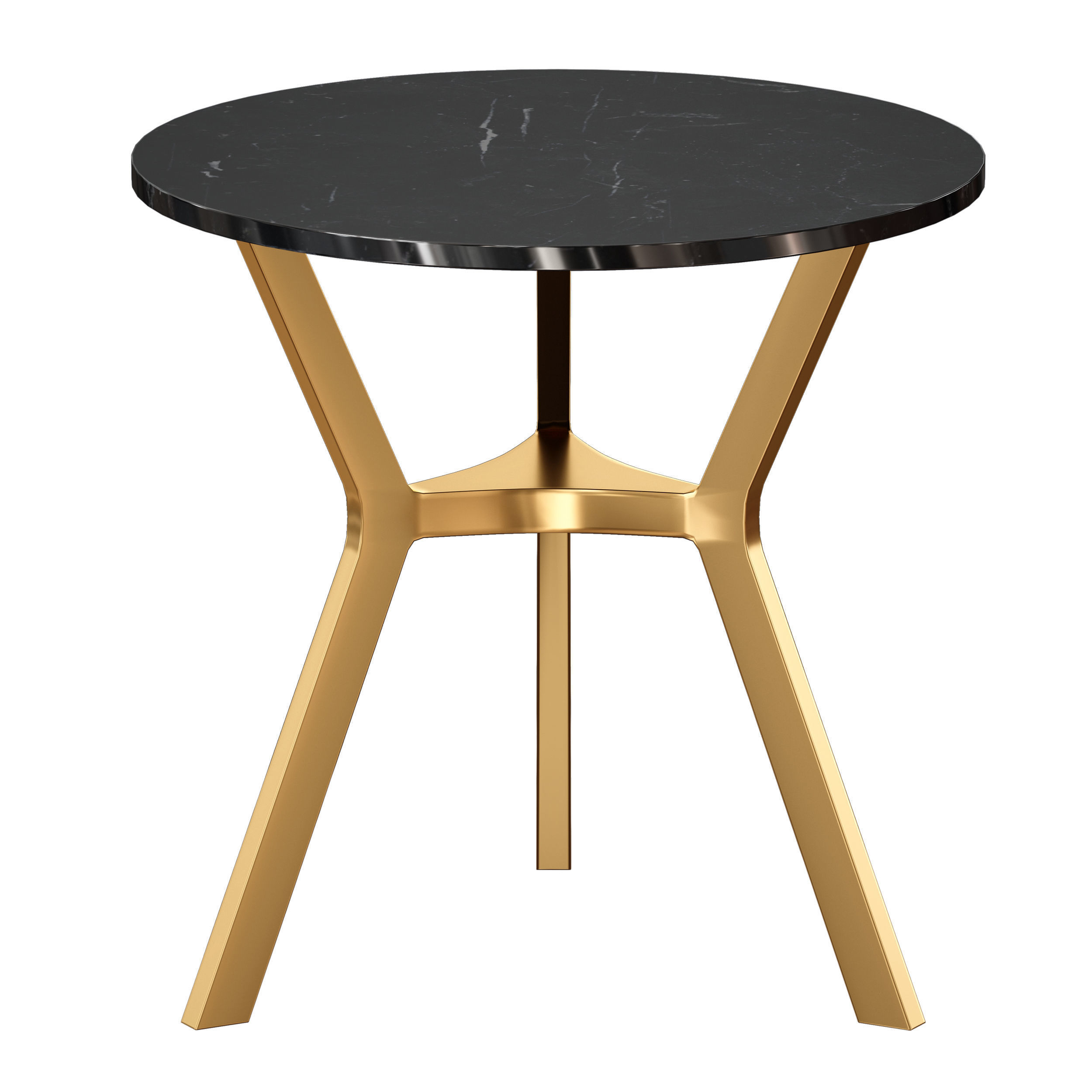 Elke Round Black Marble End Table with Brass Base 3D model_1