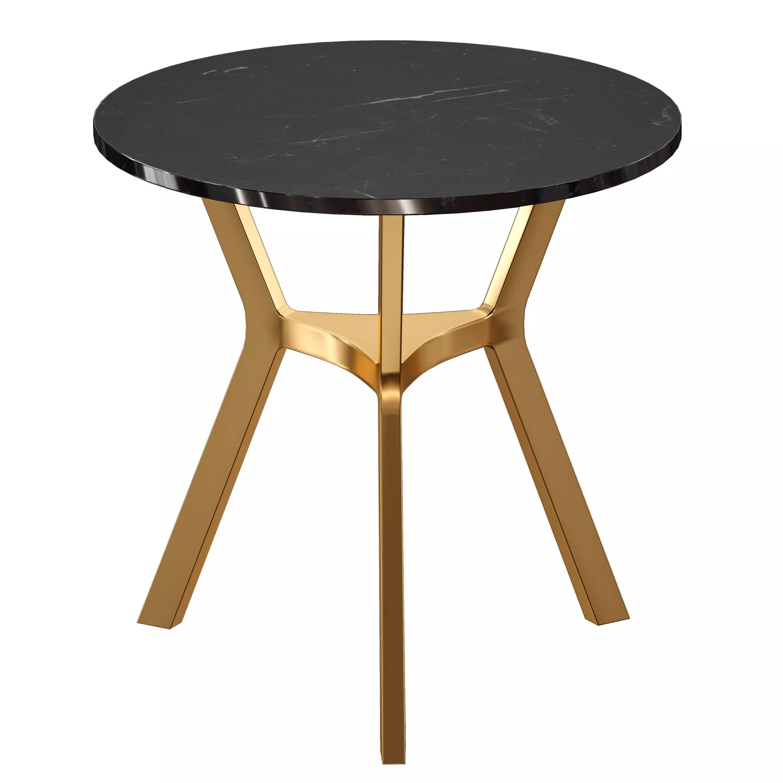 Elke Round Black Marble End Table with Brass Base 3D model_0
