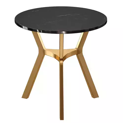 Elke Round Black Marble End Table with Brass Base