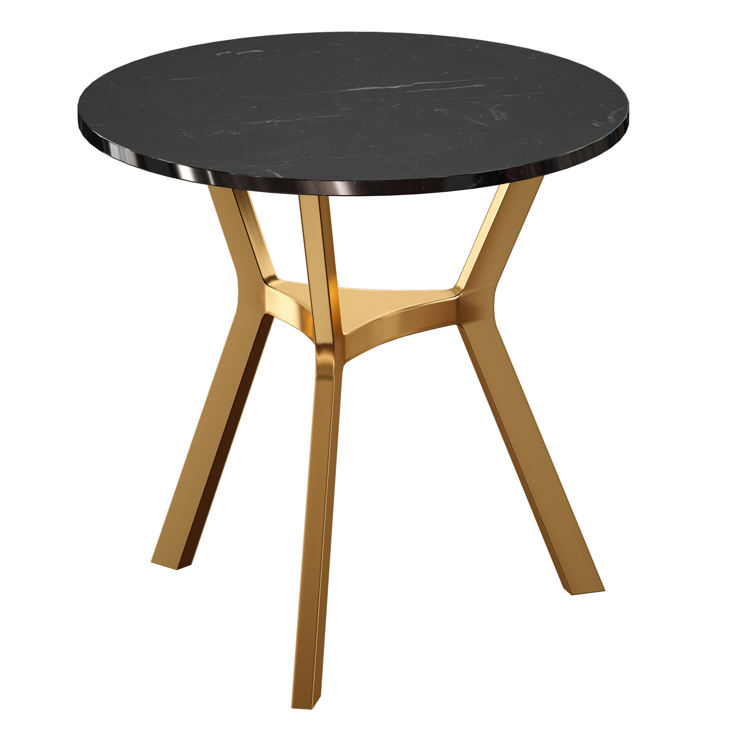 Elke Round Black Marble End Table with Brass Base 3D model_3