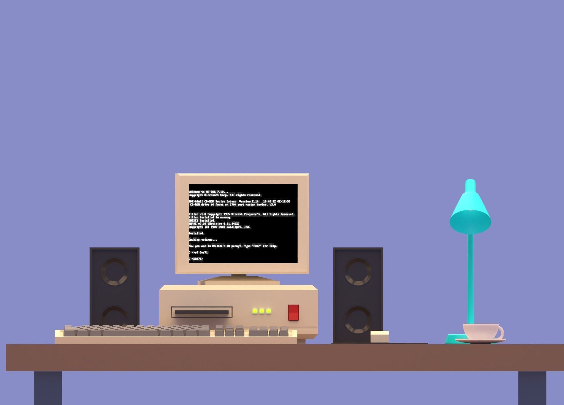 Cartoon Vintage Computer Low-poly 3D model_11