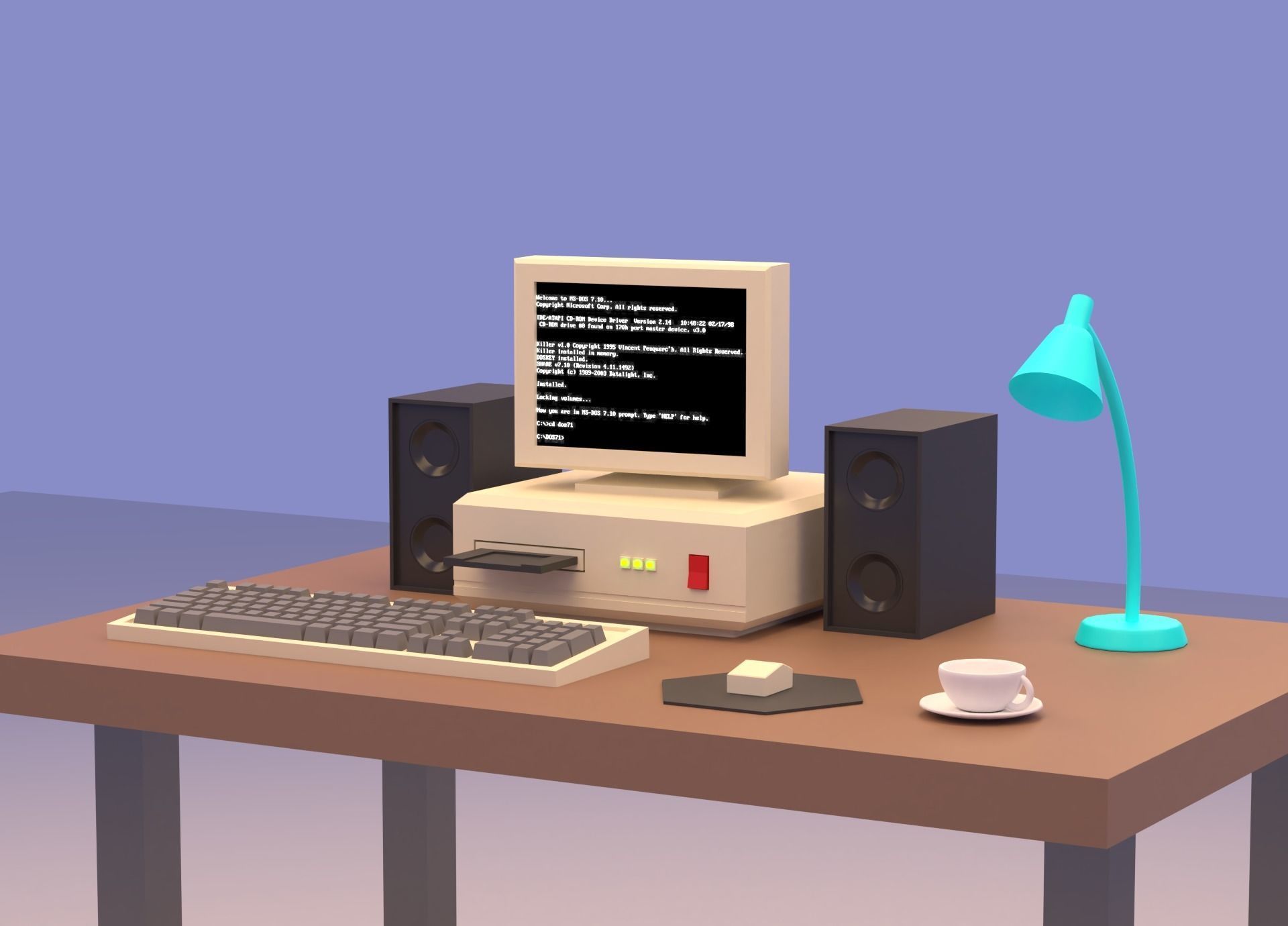 Cartoon Vintage Computer Low-poly 3D model_3