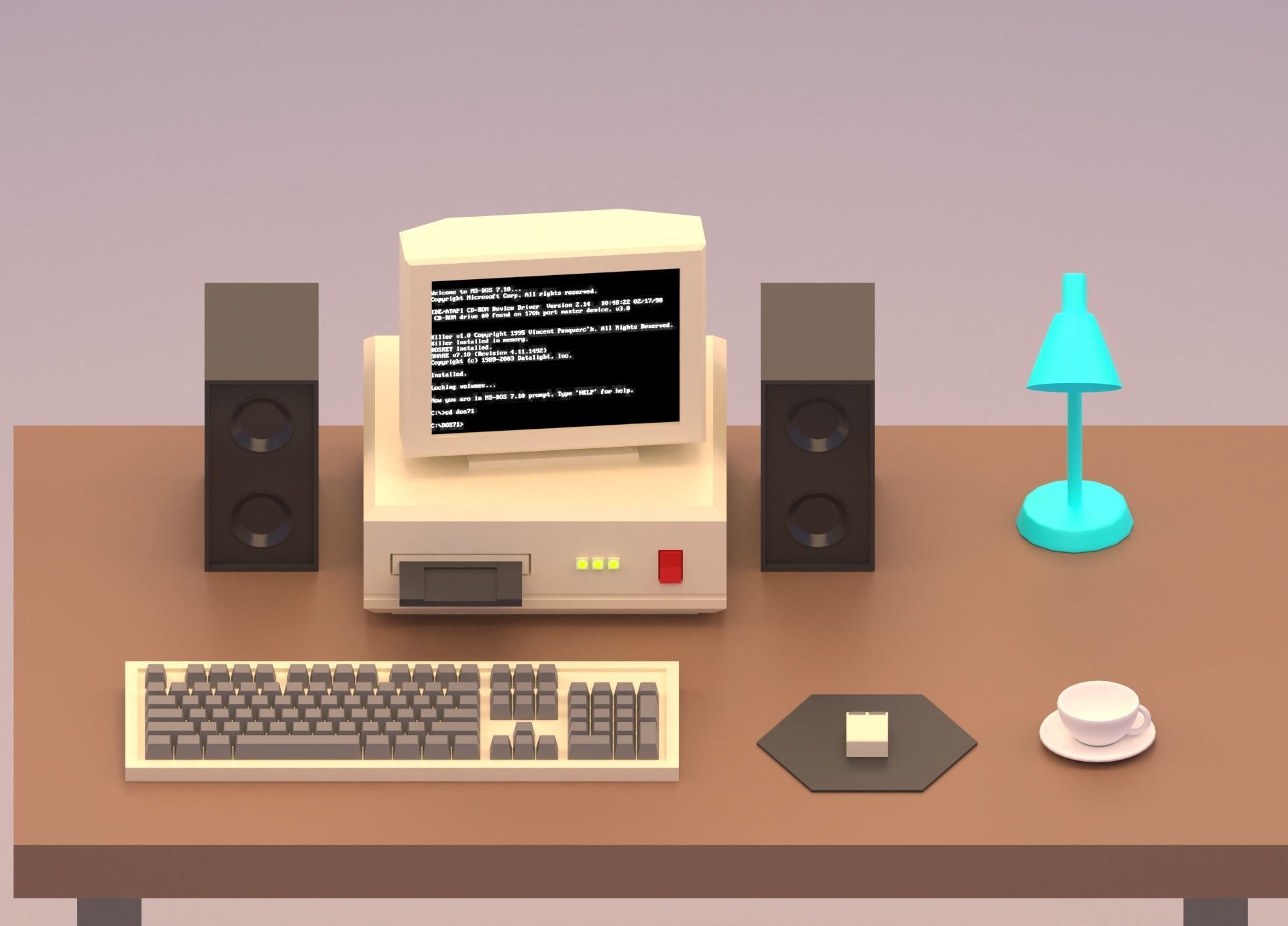 Cartoon Vintage Computer Low-poly 3D model_2