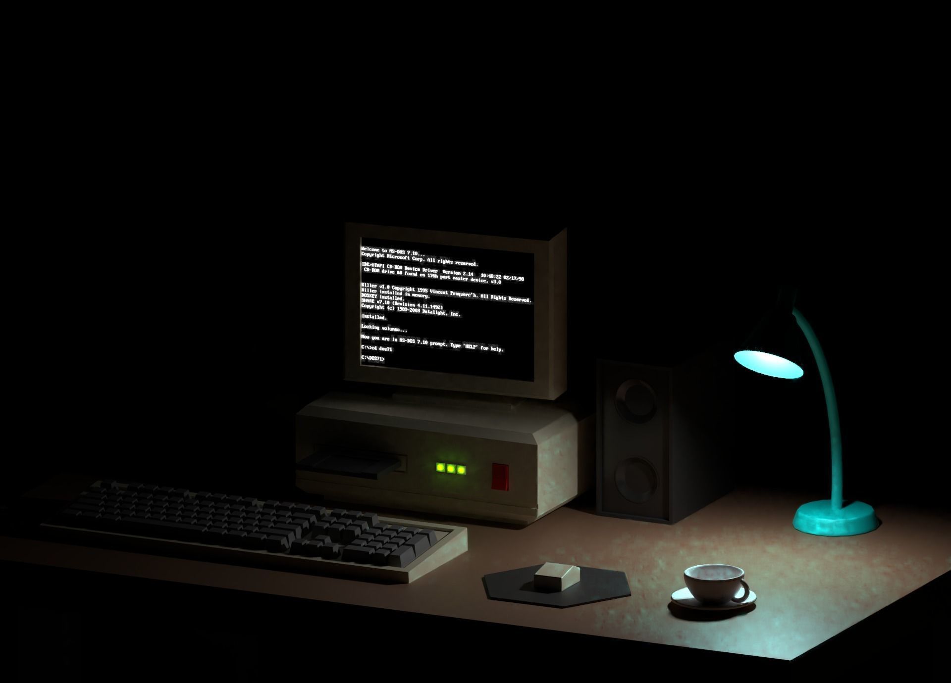 Cartoon Vintage Computer Low-poly 3D model_1