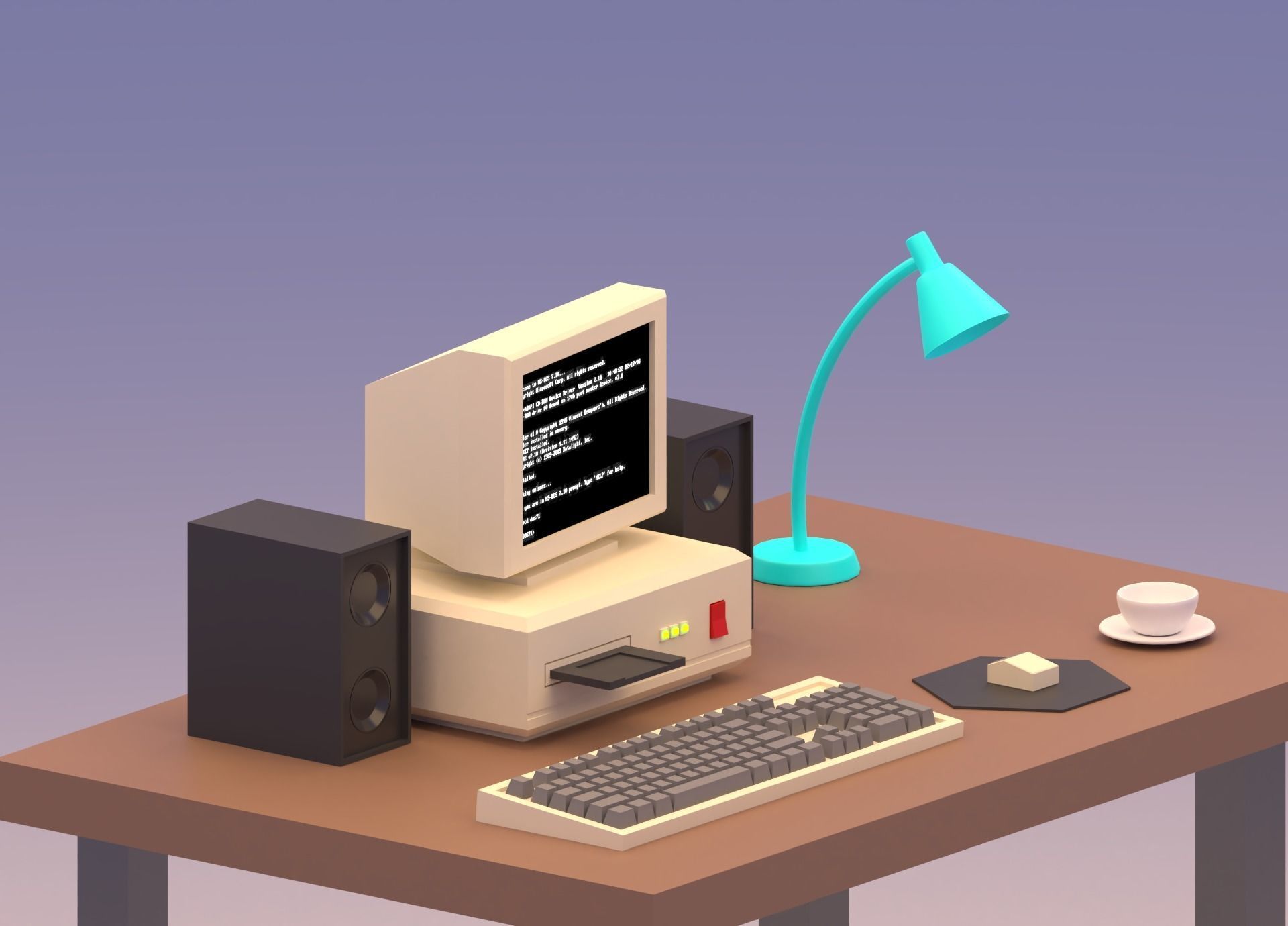 Cartoon Vintage Computer Low-poly 3D model_9