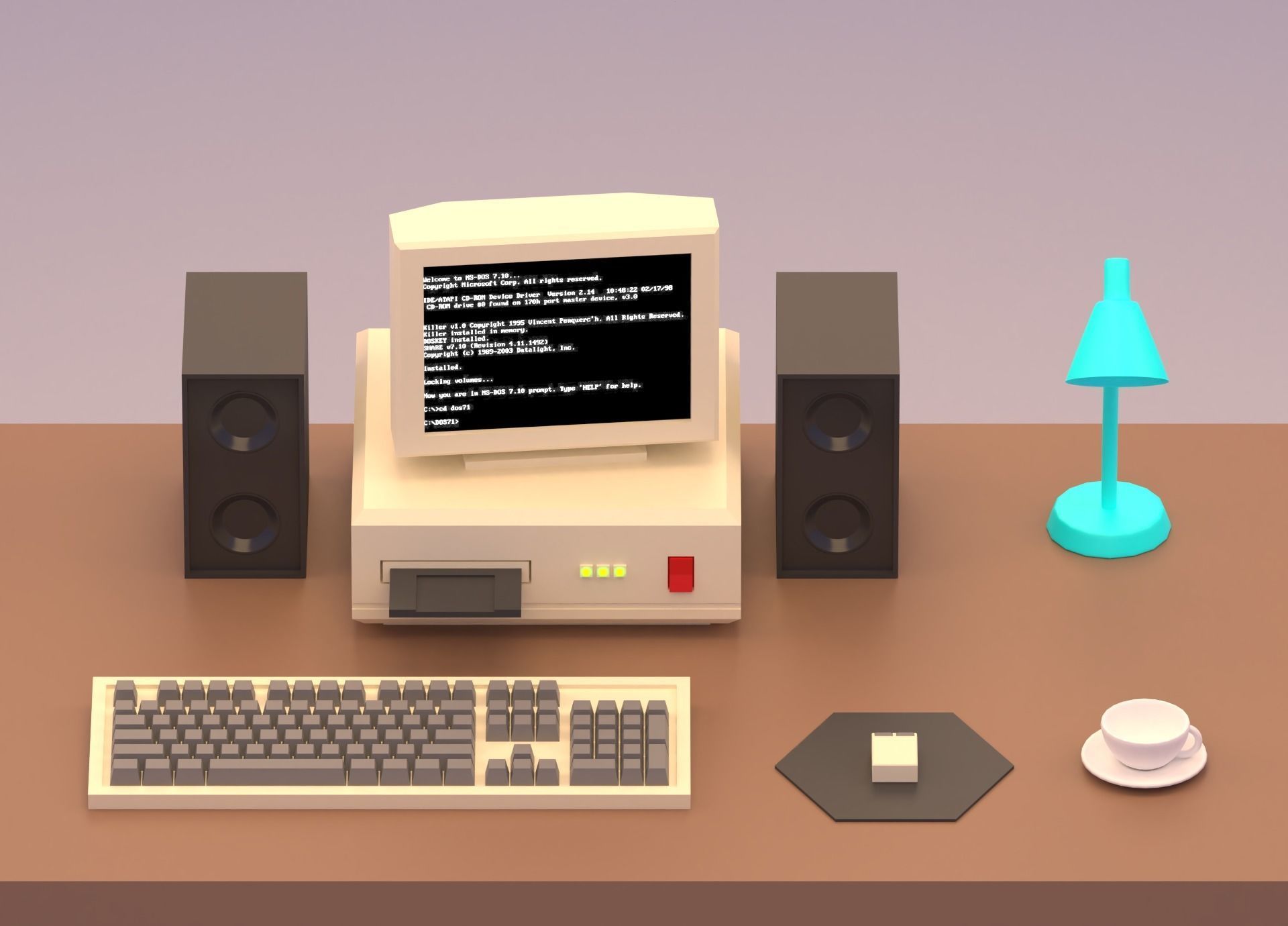 Cartoon Vintage Computer Low-poly 3D model_14