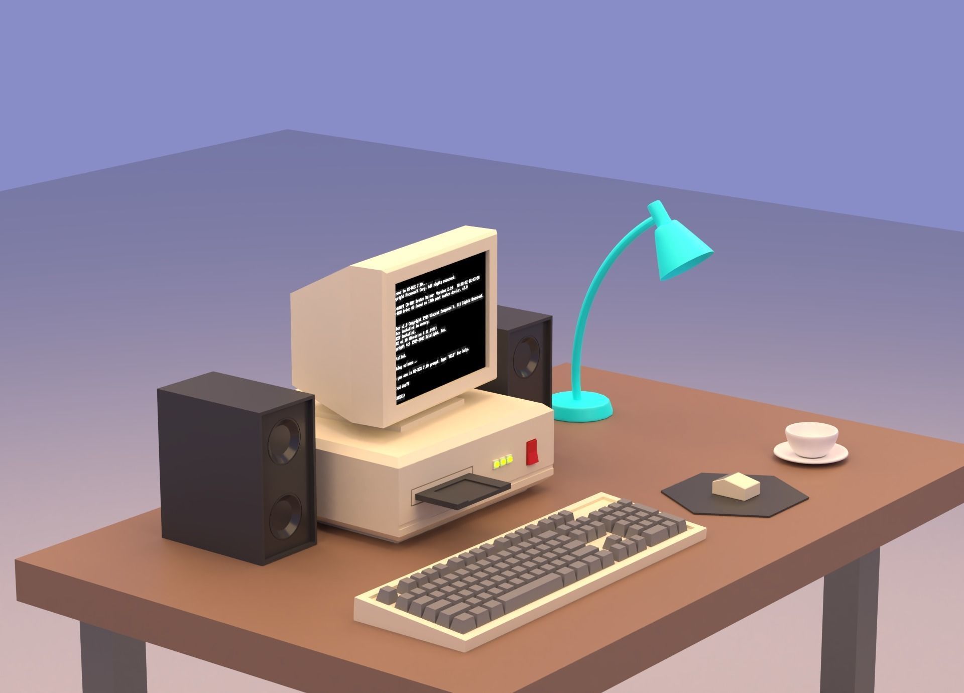 Cartoon Vintage Computer Low-poly 3D model_10