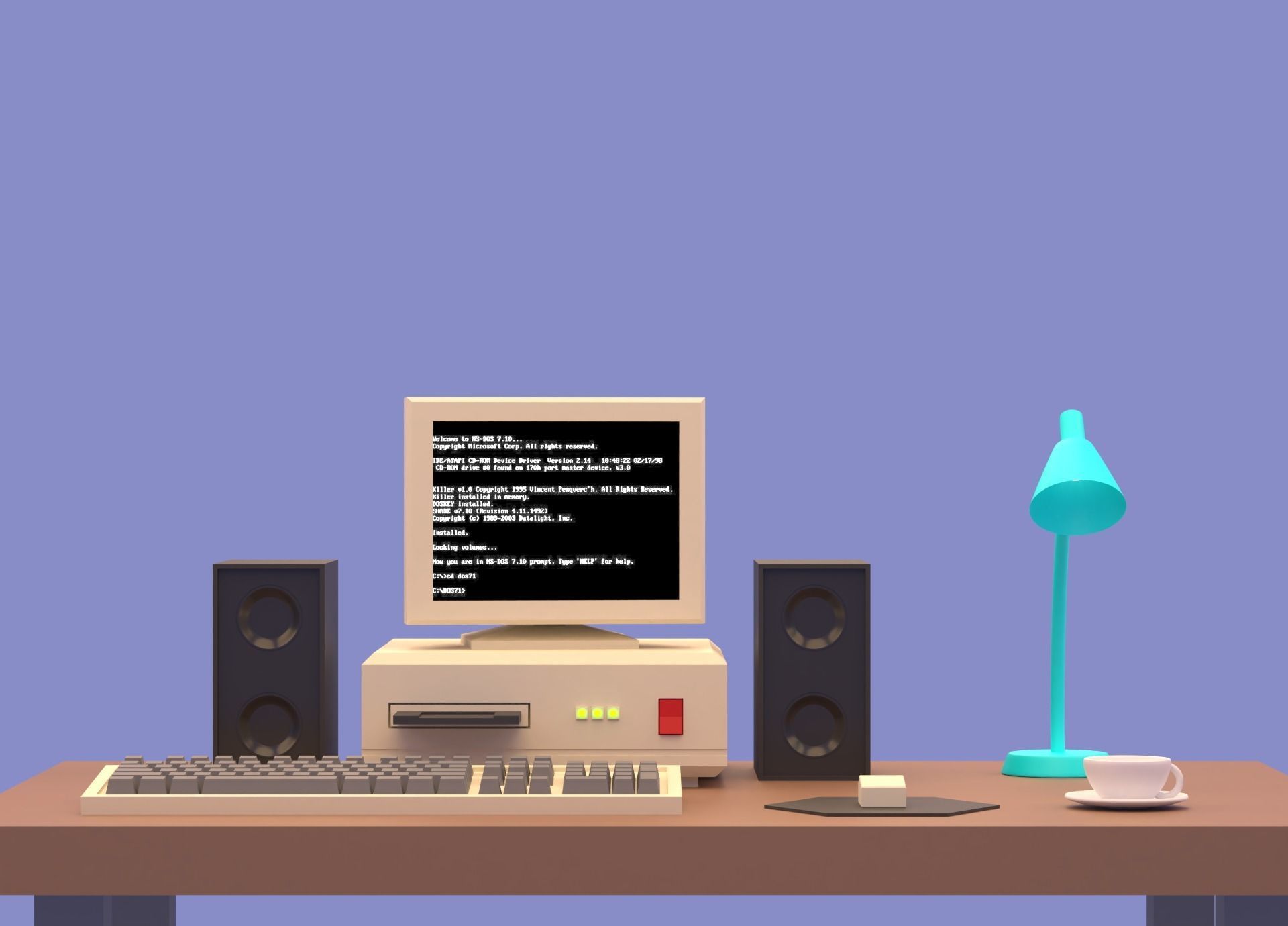 Cartoon Vintage Computer Low-poly 3D model_12